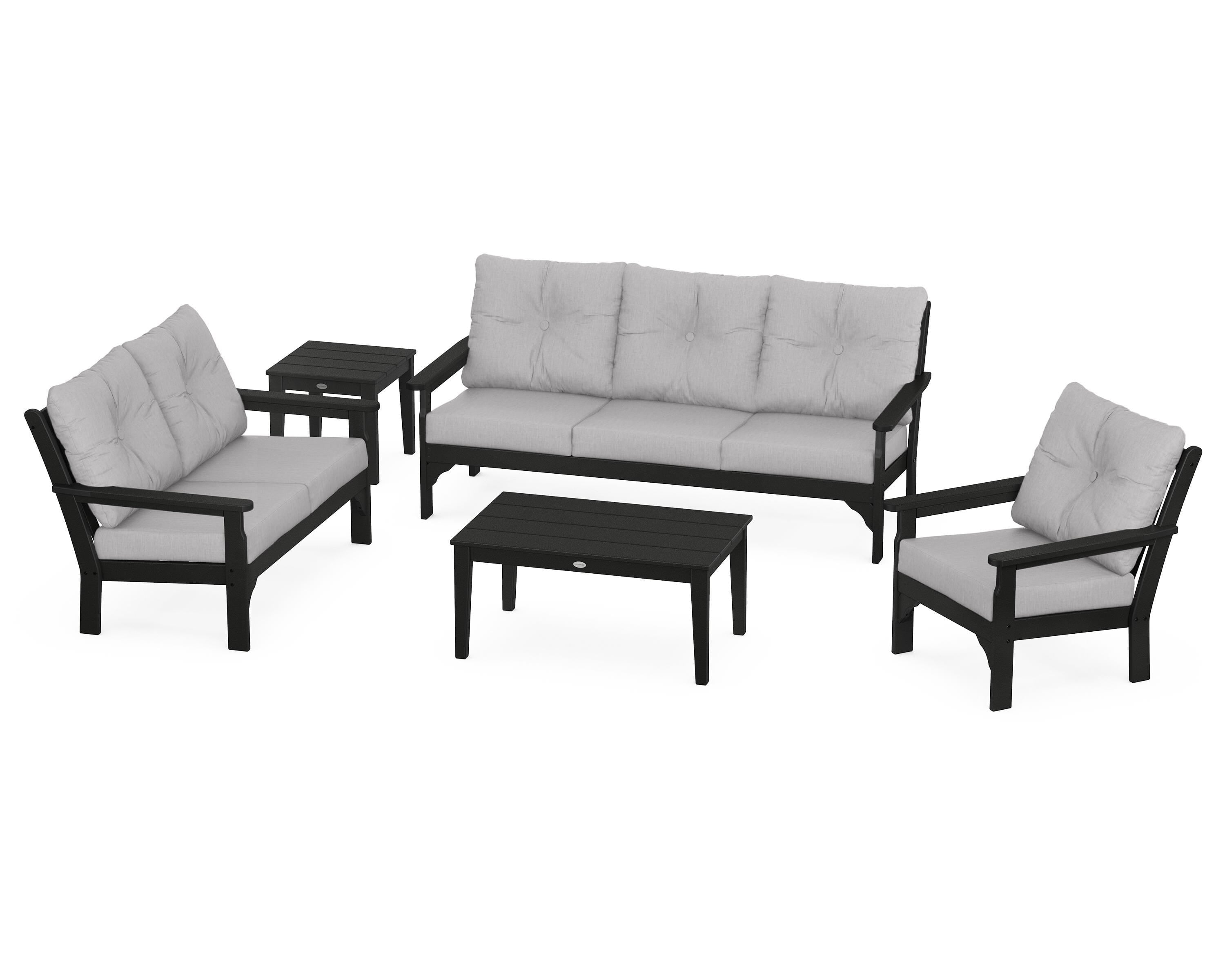 POLYWOOD® Vineyard 5 Piece Deep Seating Set in Black / Granite