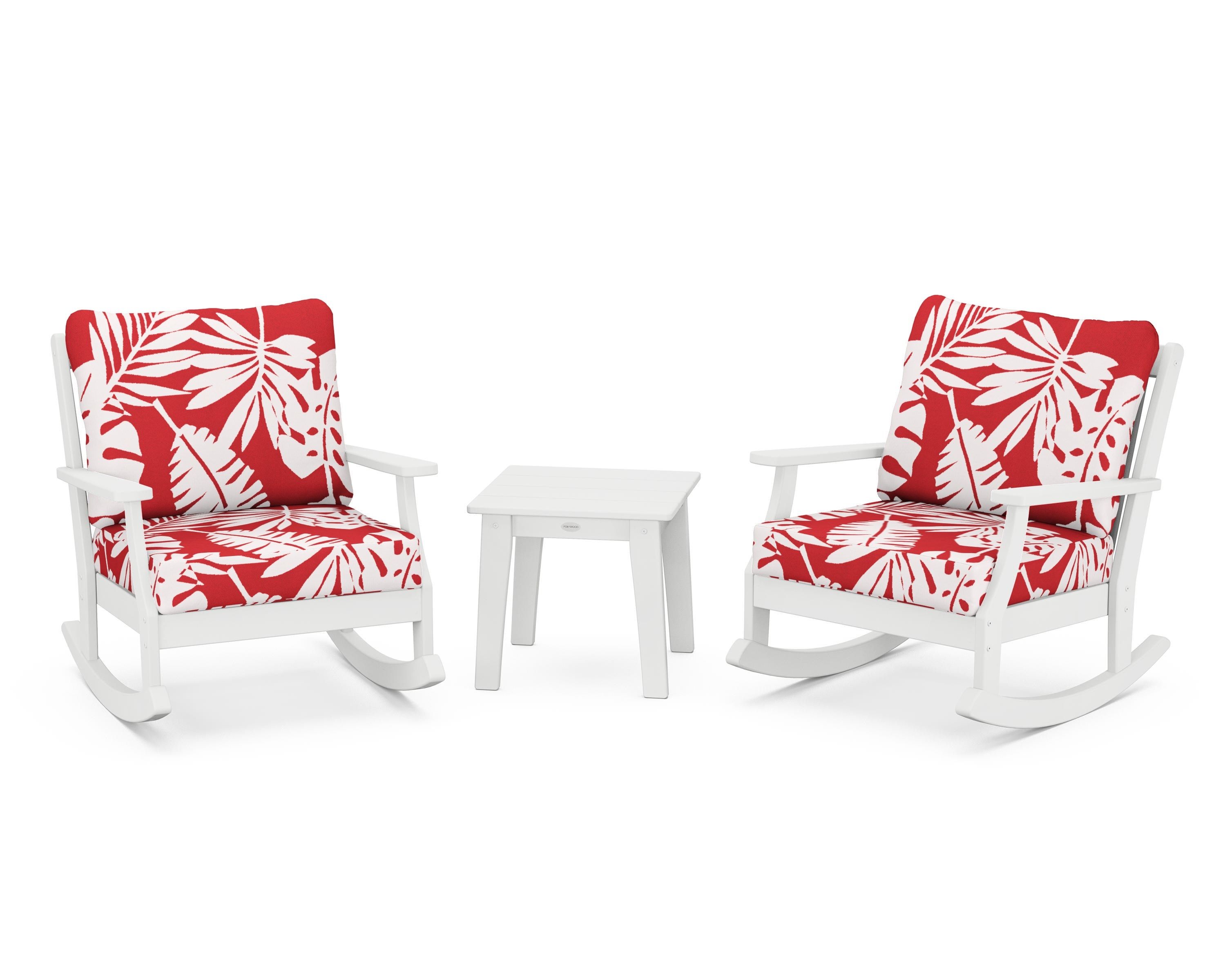 POLYWOOD® Braxton 3-Piece Deep Seating Rocker Set in White / Leaf Crimson