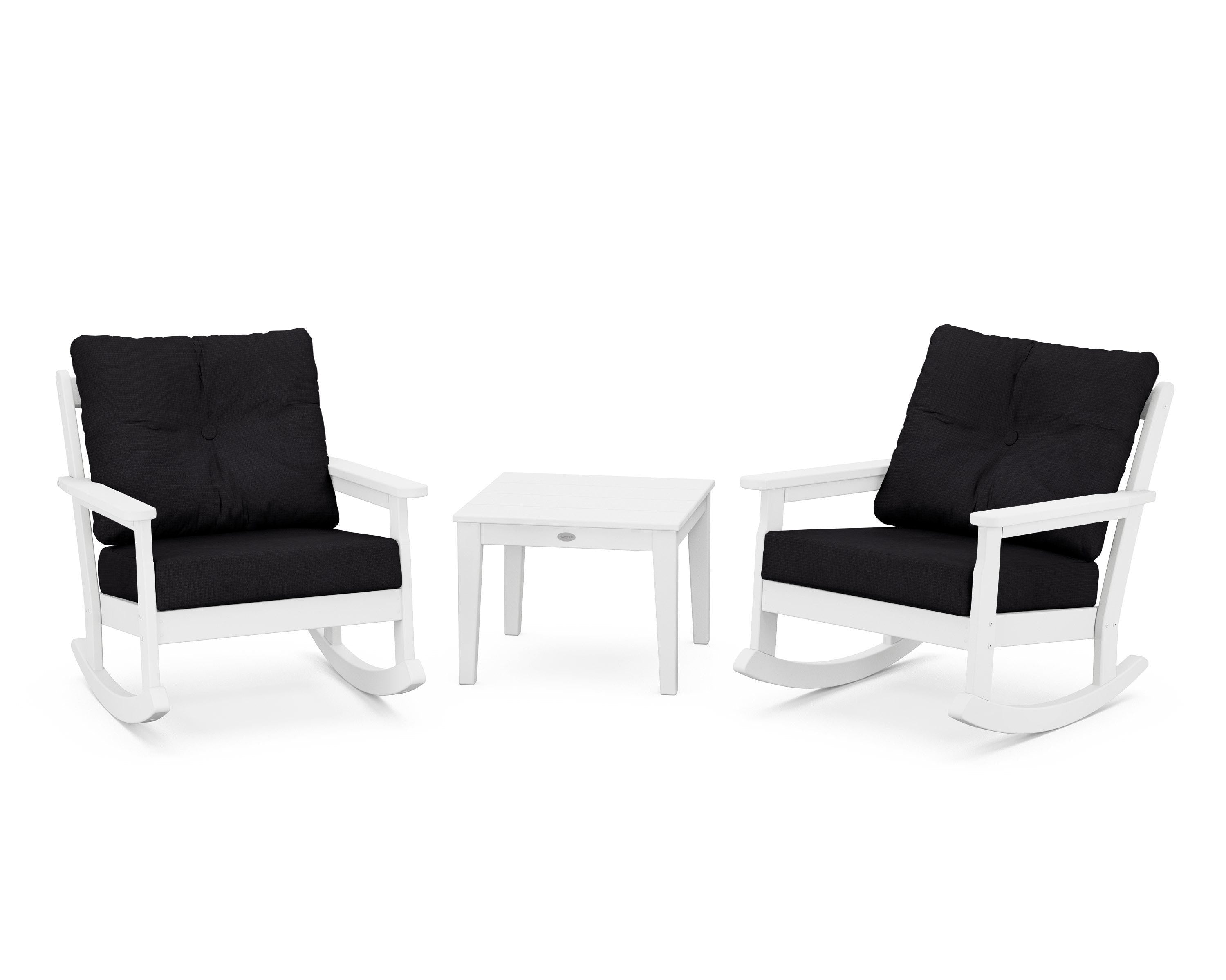 POLYWOOD® Vineyard 3-Piece Deep Seating Rocker Set in White / Midnight Linen