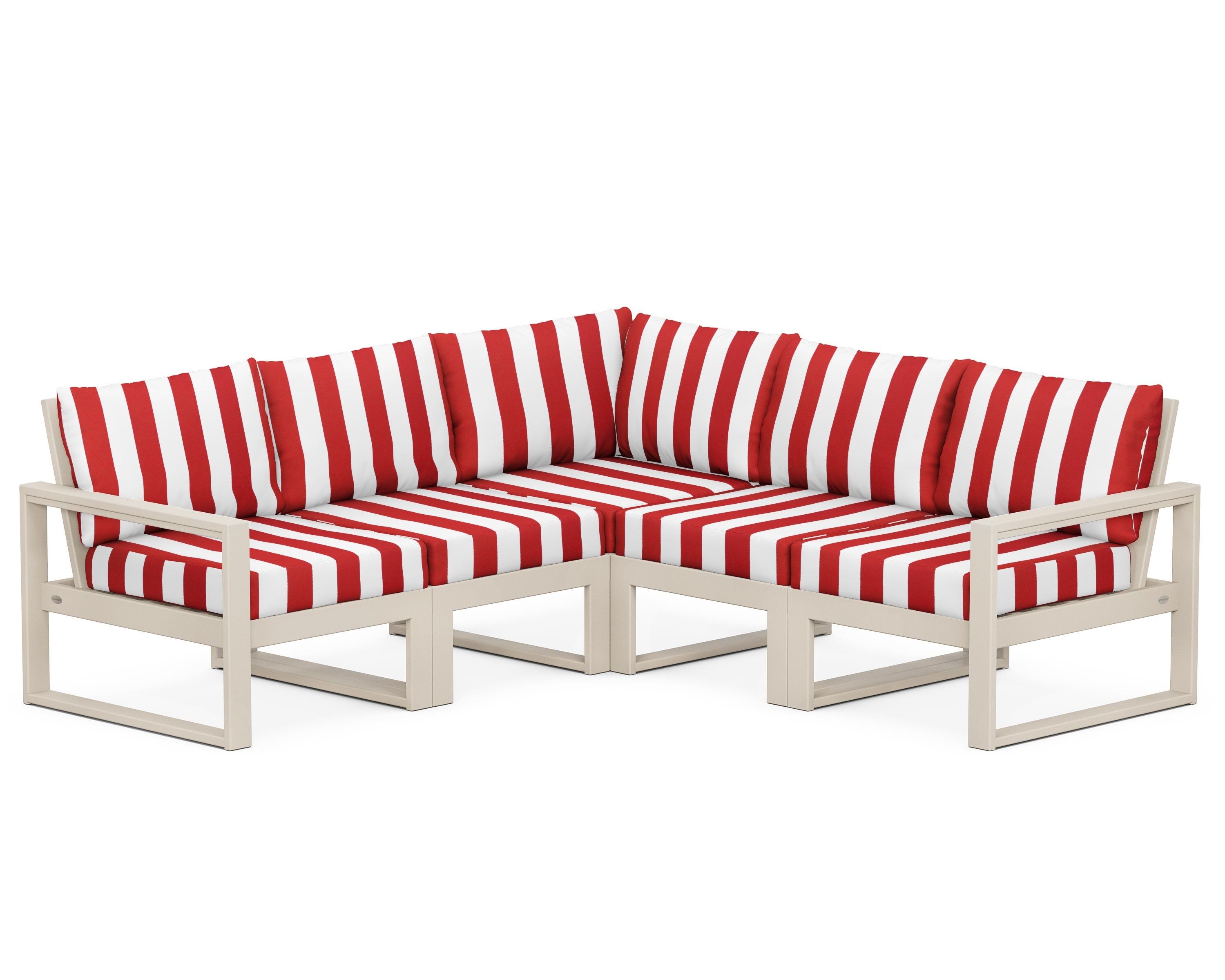POLYWOOD® EDGE 5-Piece Modular Deep Seating Set in Sand / Cabana Stripe Crimson