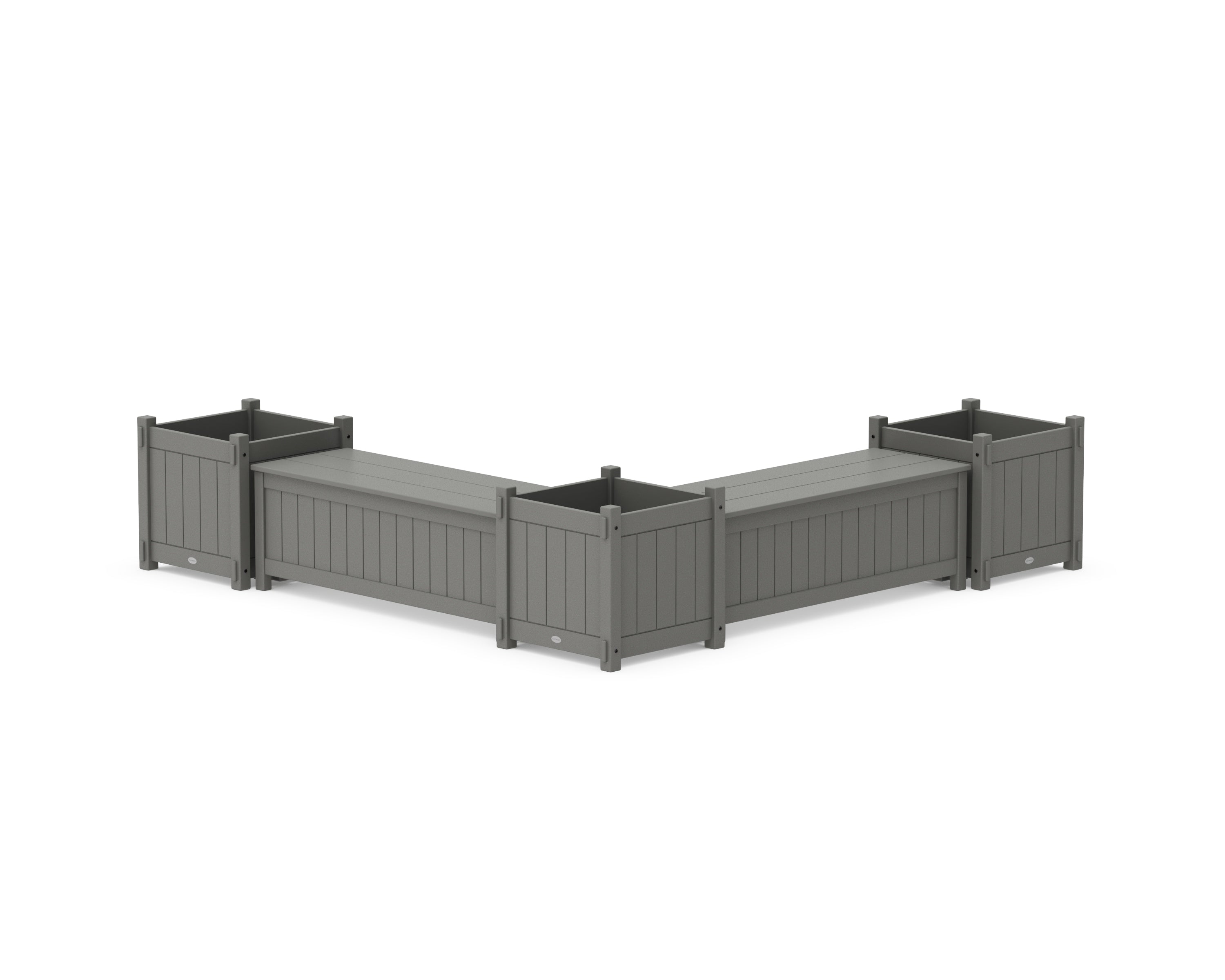 POLYWOOD® 48" Vineyard L- Shaped Planter Storage Bench Corner Set- Large in Slate Grey