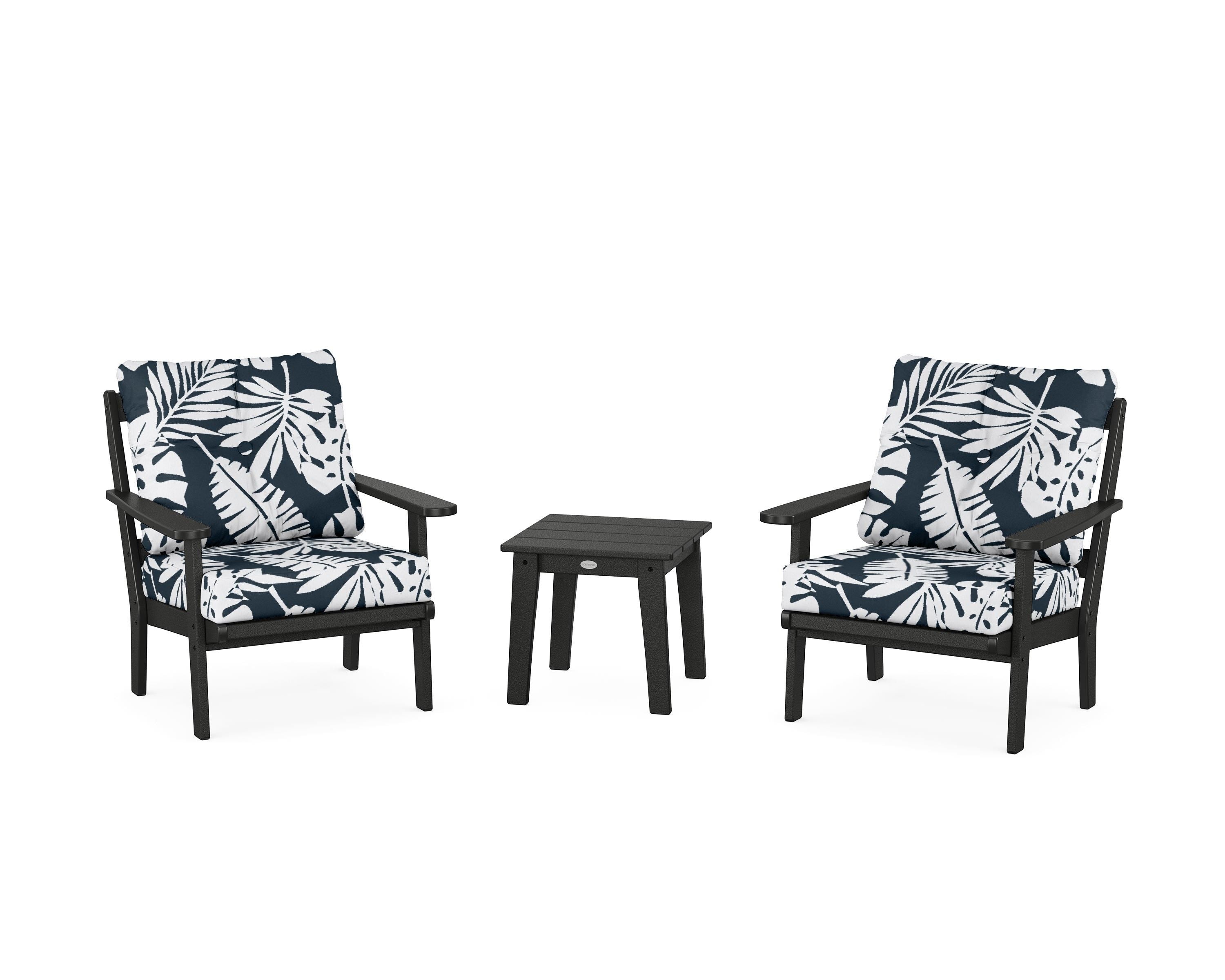 POLYWOOD® Mission 3-Piece Deep Seating Set in Black / Leaf Marine Indigo