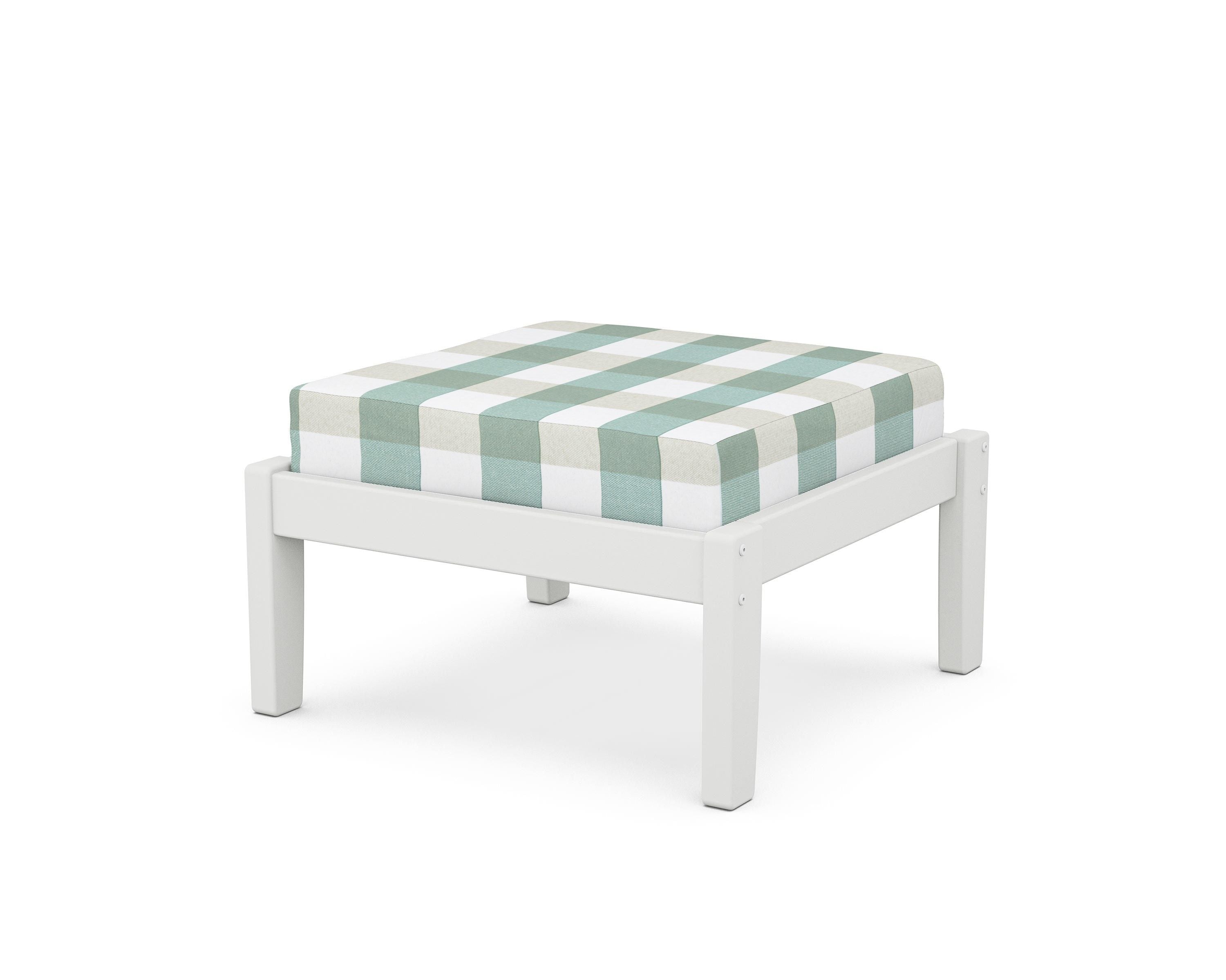 Unbranded Deep Seating Ottoman in White / Buffalo Plaid Glacier Spa