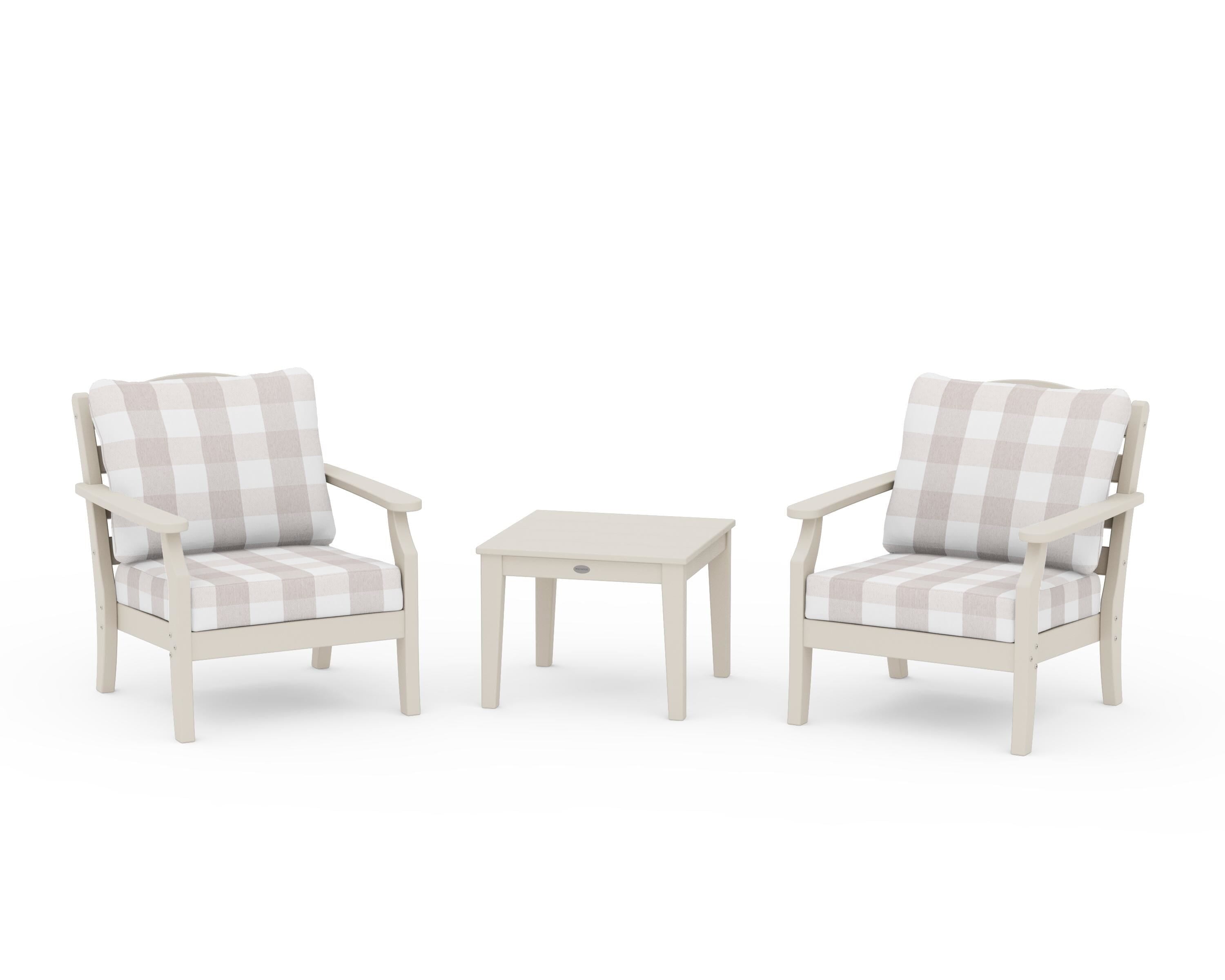 Draper James™ by POLYWOOD® Savannah 3-Piece Deep Seating Set in Sand / Buffalo Plaid Dune Burlap