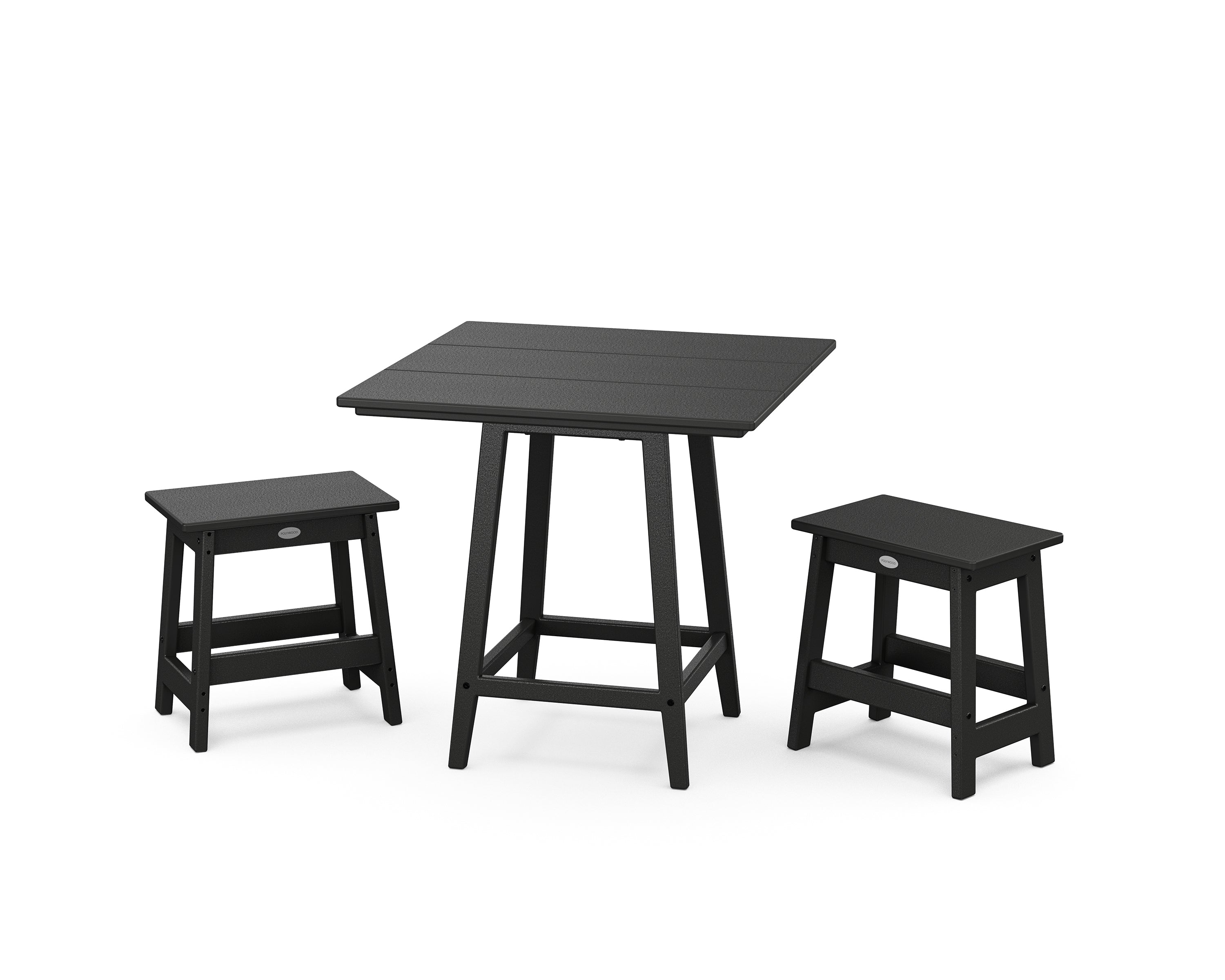 POLYWOOD® Modern Studio Stool 3-Piece Square Bistro Set in Black
