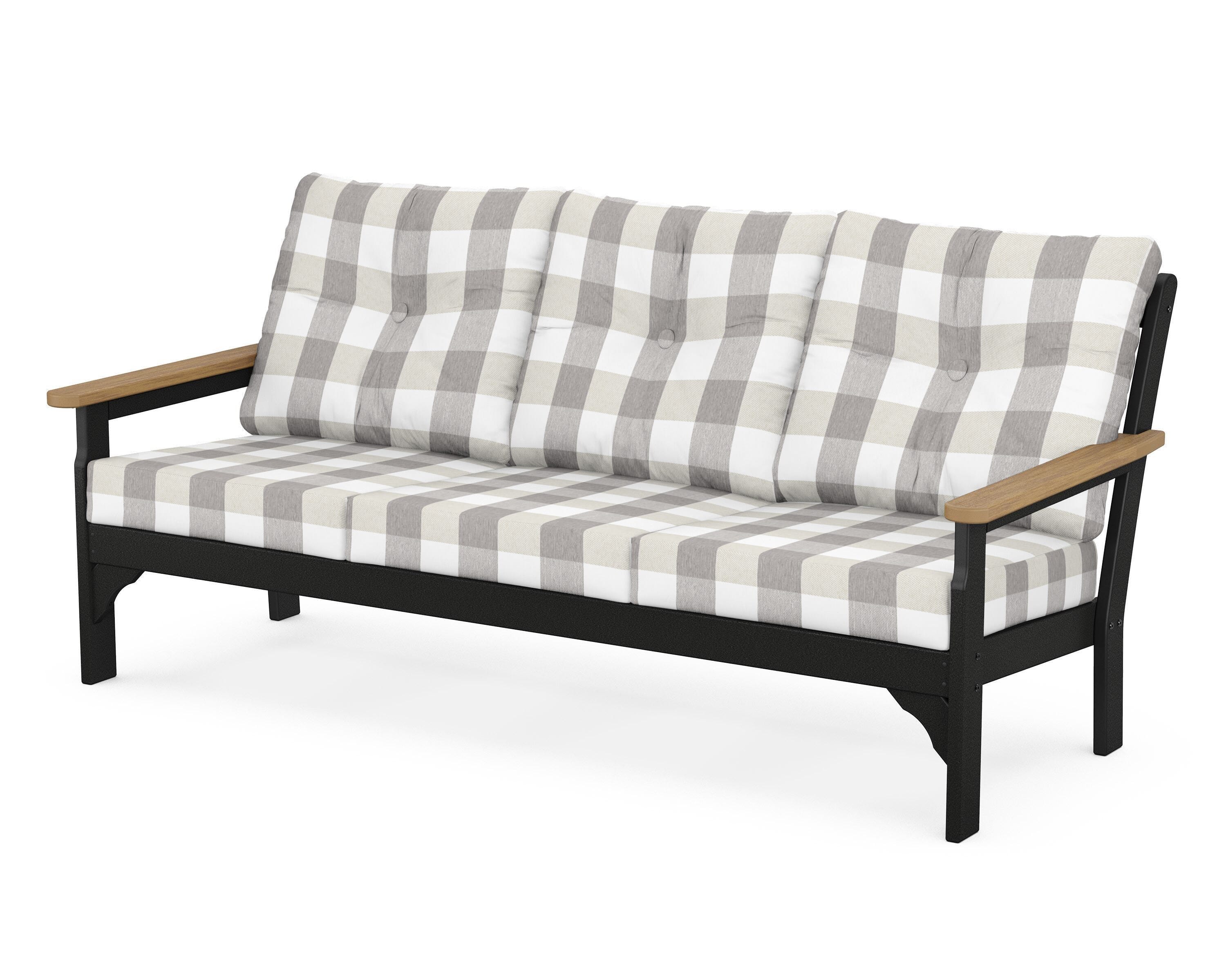 POLYWOOD® Vineyard Deep Seating Sofa in Black / Natural / Buffalo Plaid Grey Mist