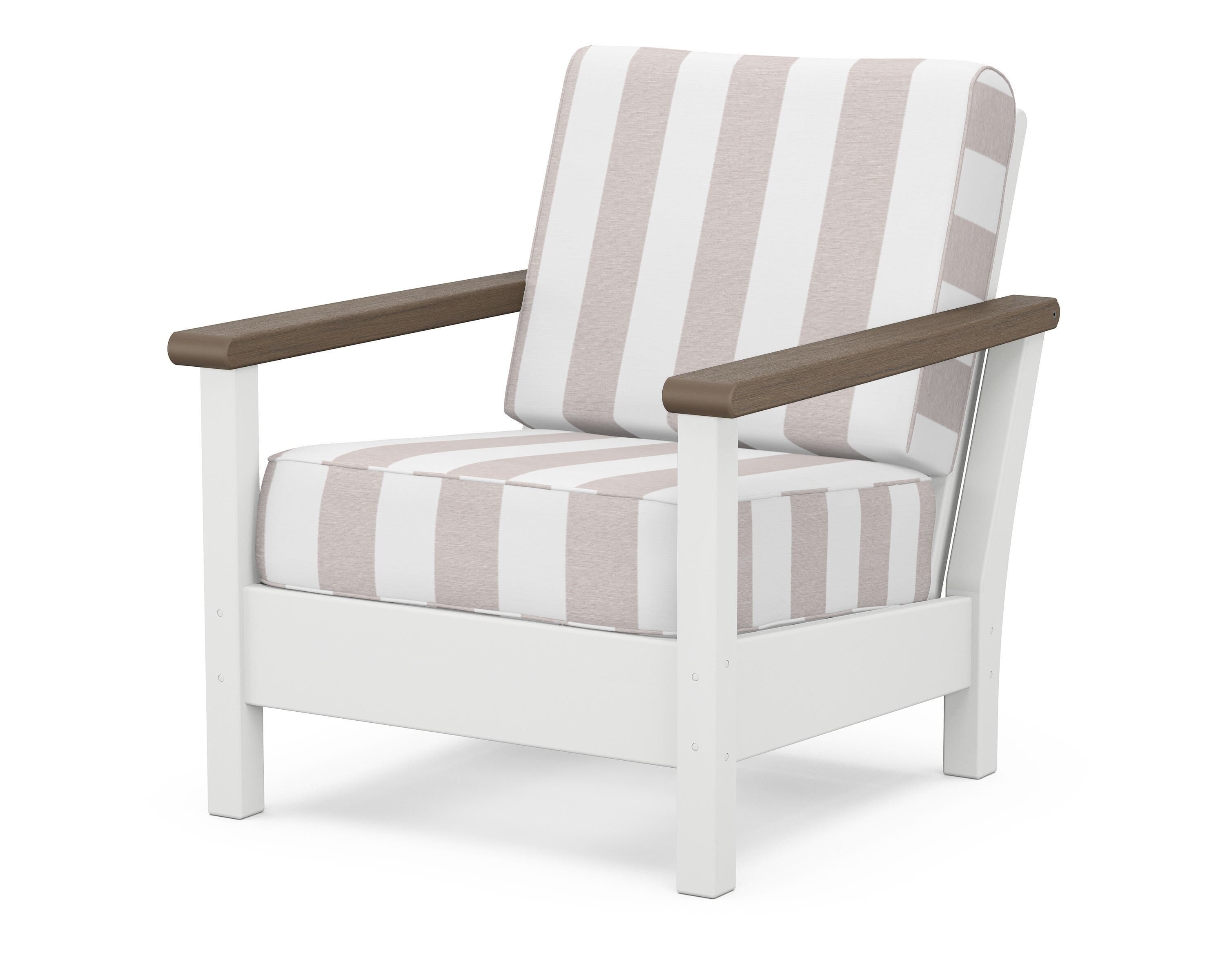POLYWOOD® Harbour Deep Seating Chair in White / Kona / Cabana Stripe Dune Burlap