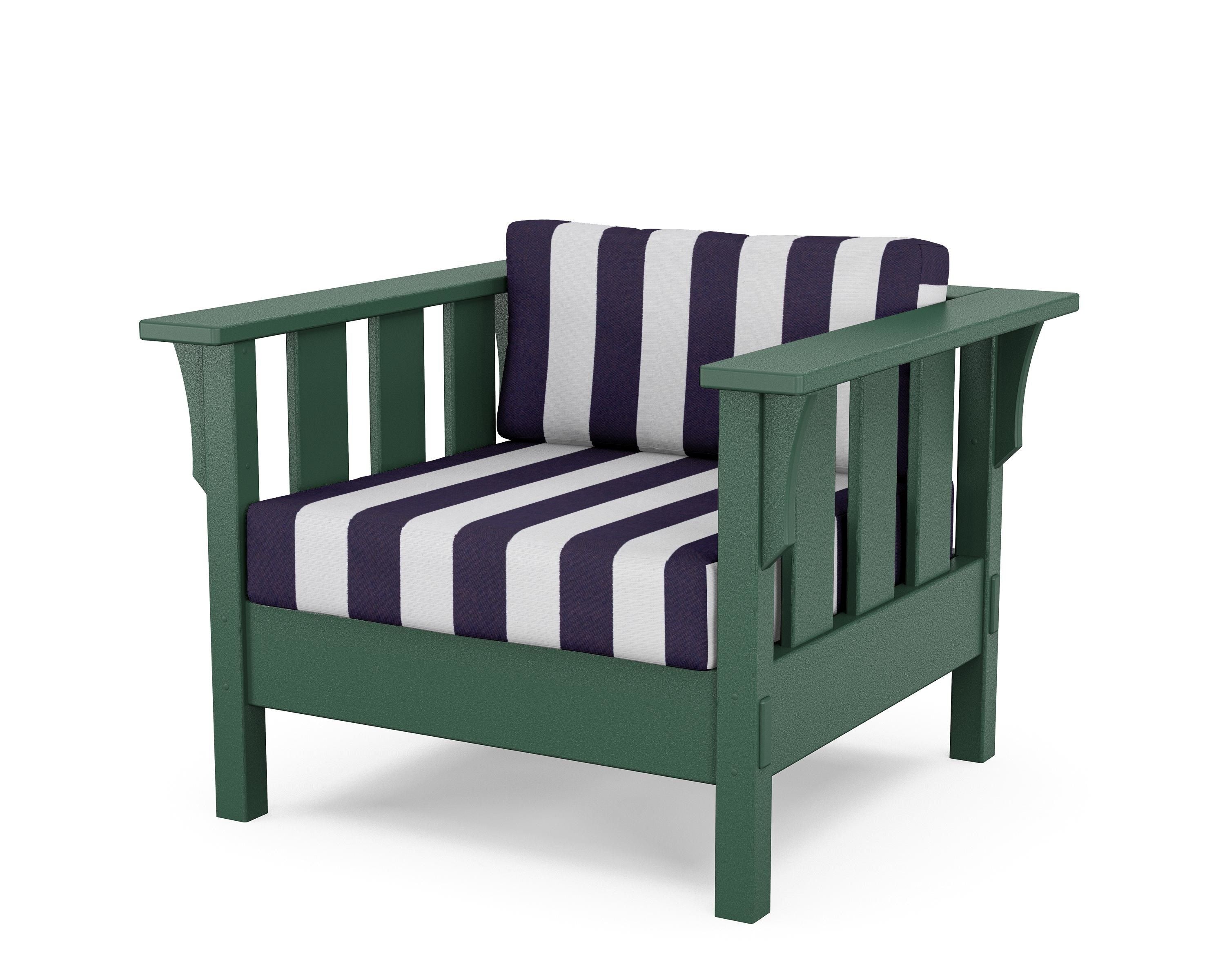 Martha Stewart by POLYWOOD® Acadia Deep Seating Chair in Green / Cabana Stripe Navy