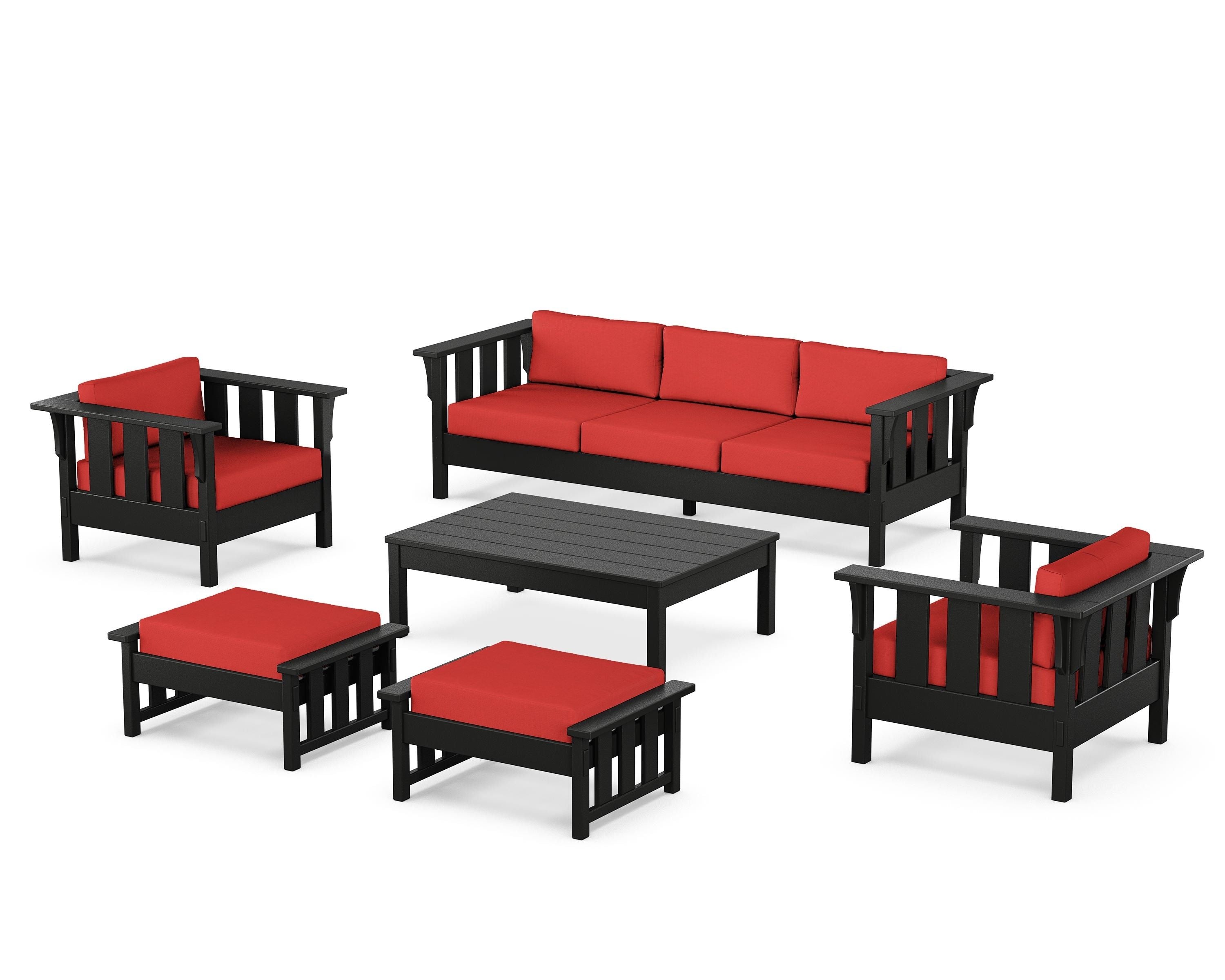 Martha Stewart by POLYWOOD® Acadia 6-Piece Lounge Sofa Set in Black / Crimson Linen