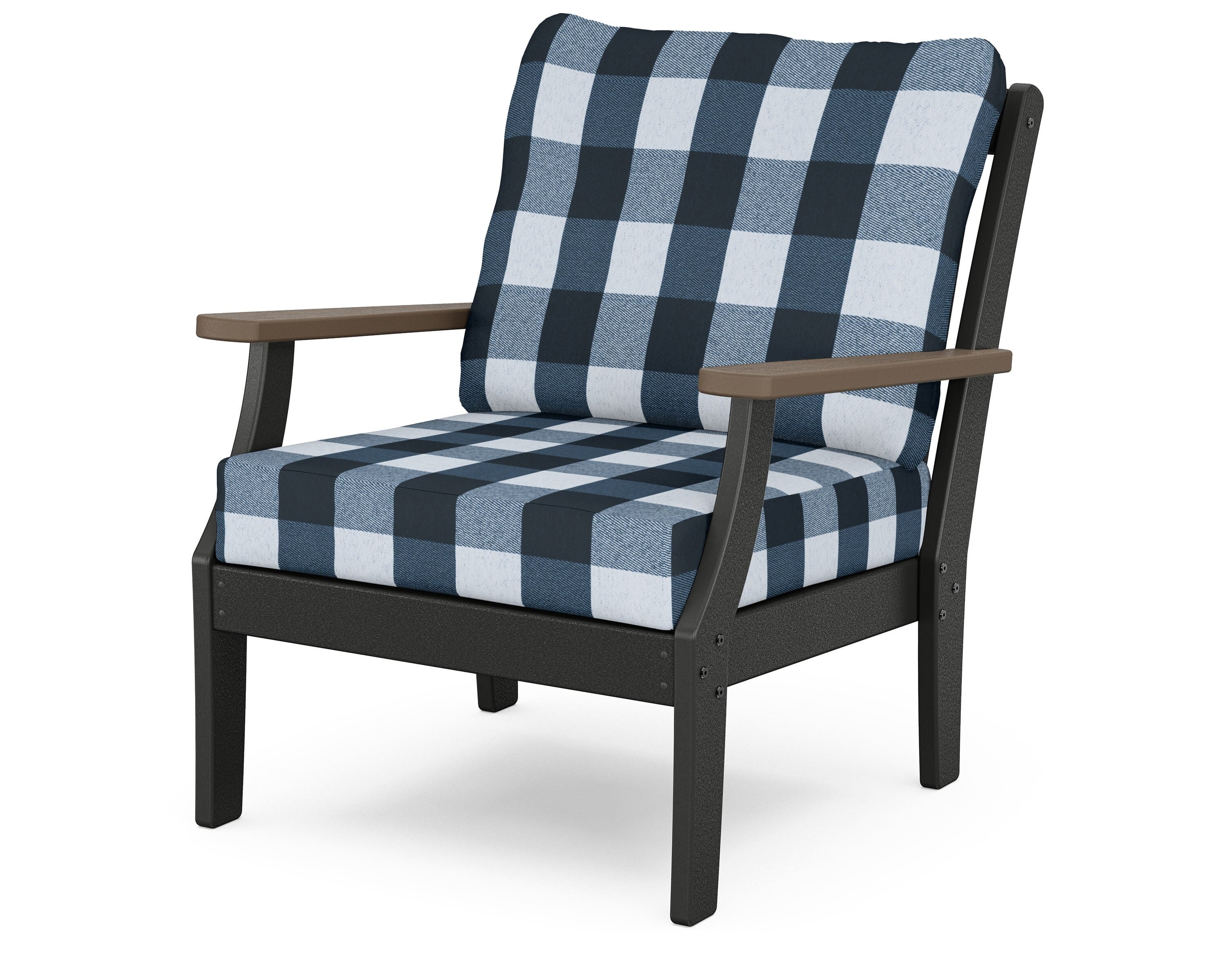 POLYWOOD® Braxton Deep Seating Chair in Black / Kona / Buffalo Plaid Marine Indigo