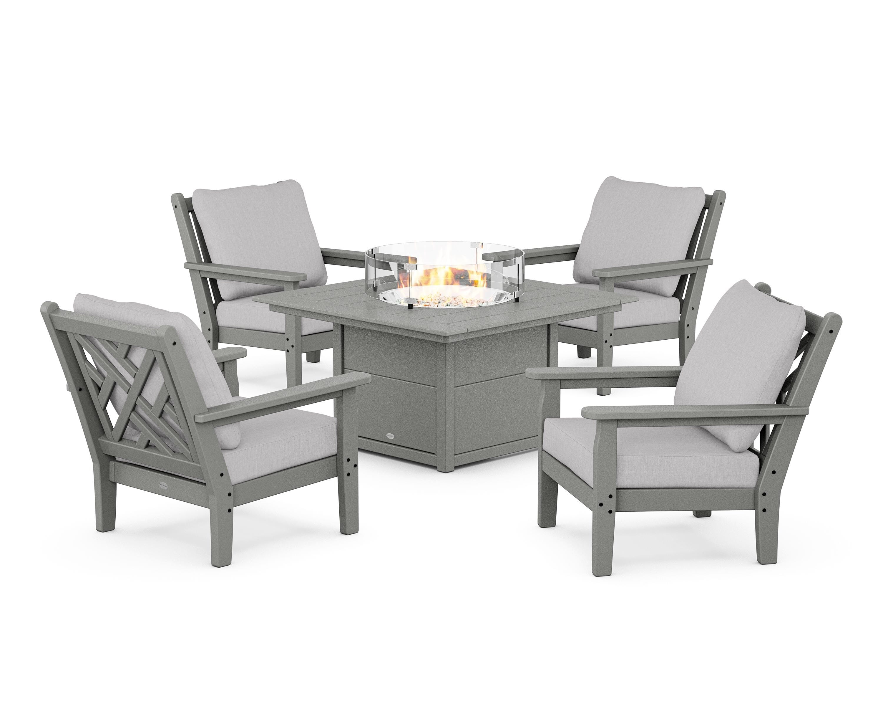 POLYWOOD® Chippendale 5-Piece Deep Seating Set with Fire Pit Table in Slate Grey / Granite