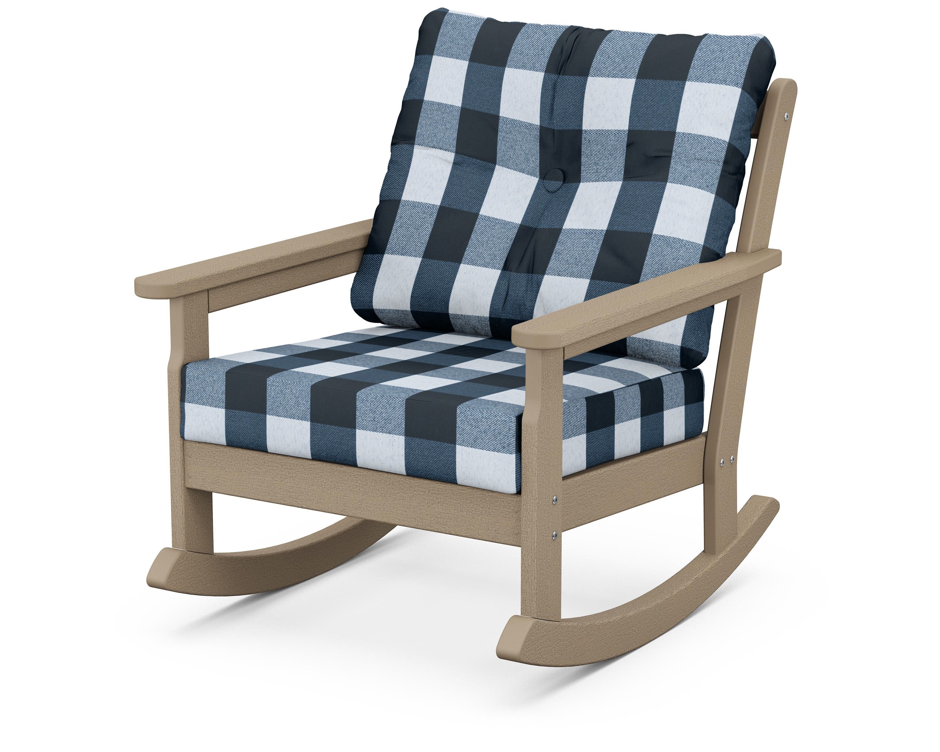 POLYWOOD® Vineyard Deep Seating Rocking Chair in Vintage Sahara / Buffalo Plaid Marine Indigo