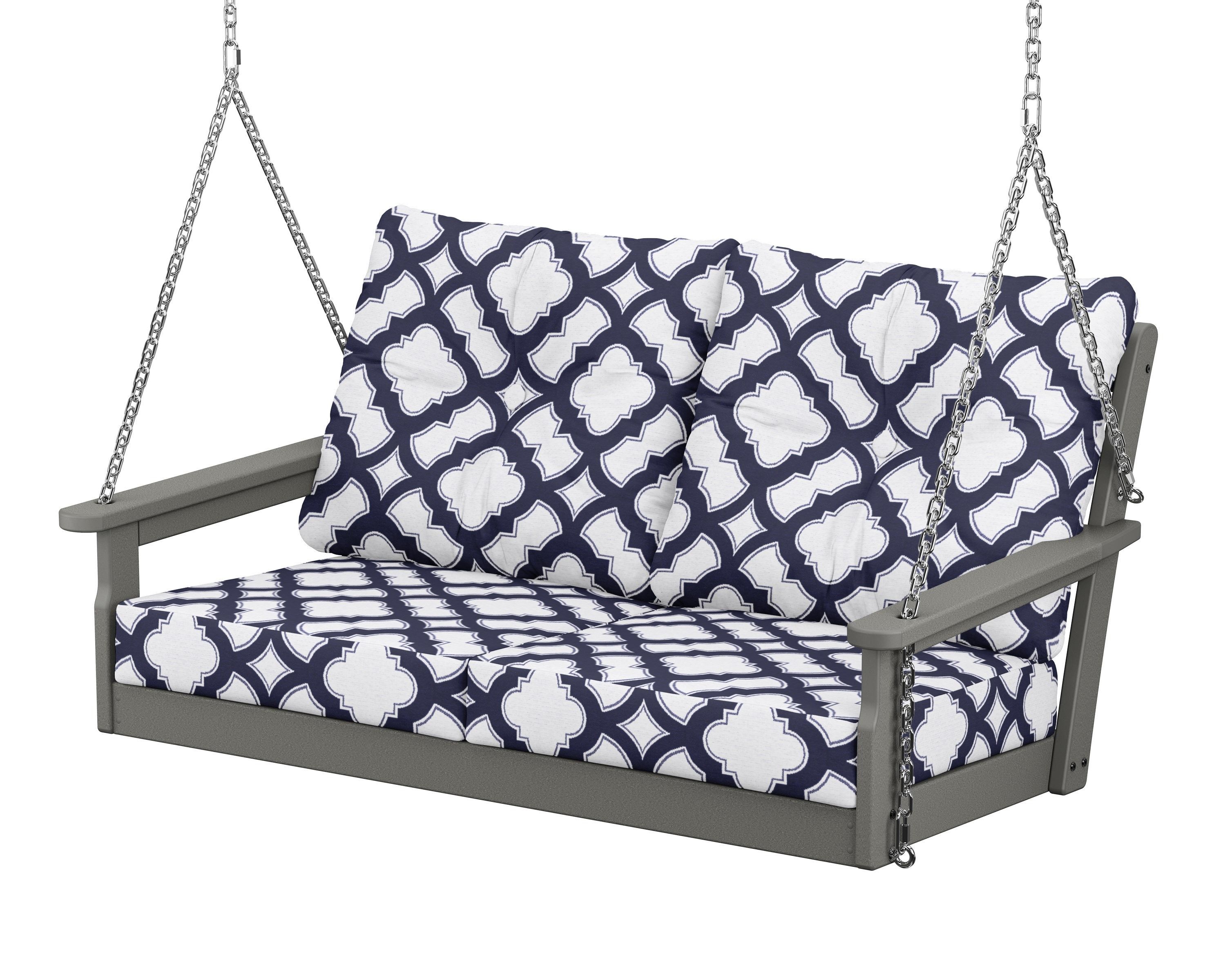 POLYWOOD® Vineyard Deep Seating Swing in Slate Grey / Trellis Navy