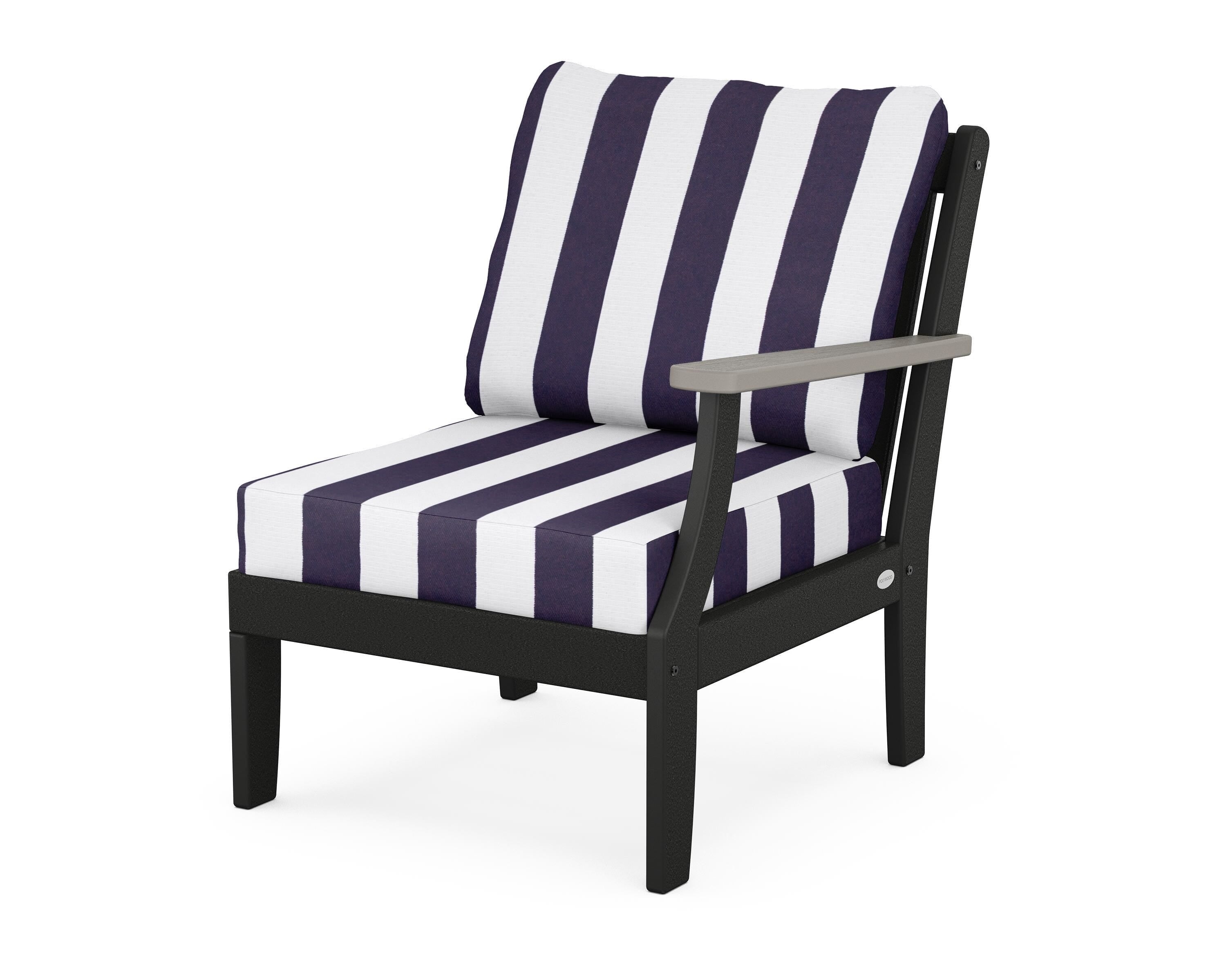 POLYWOOD® Braxton Modular Right Arm Chair in Black / Driftwood / Cabana Stripe Navy