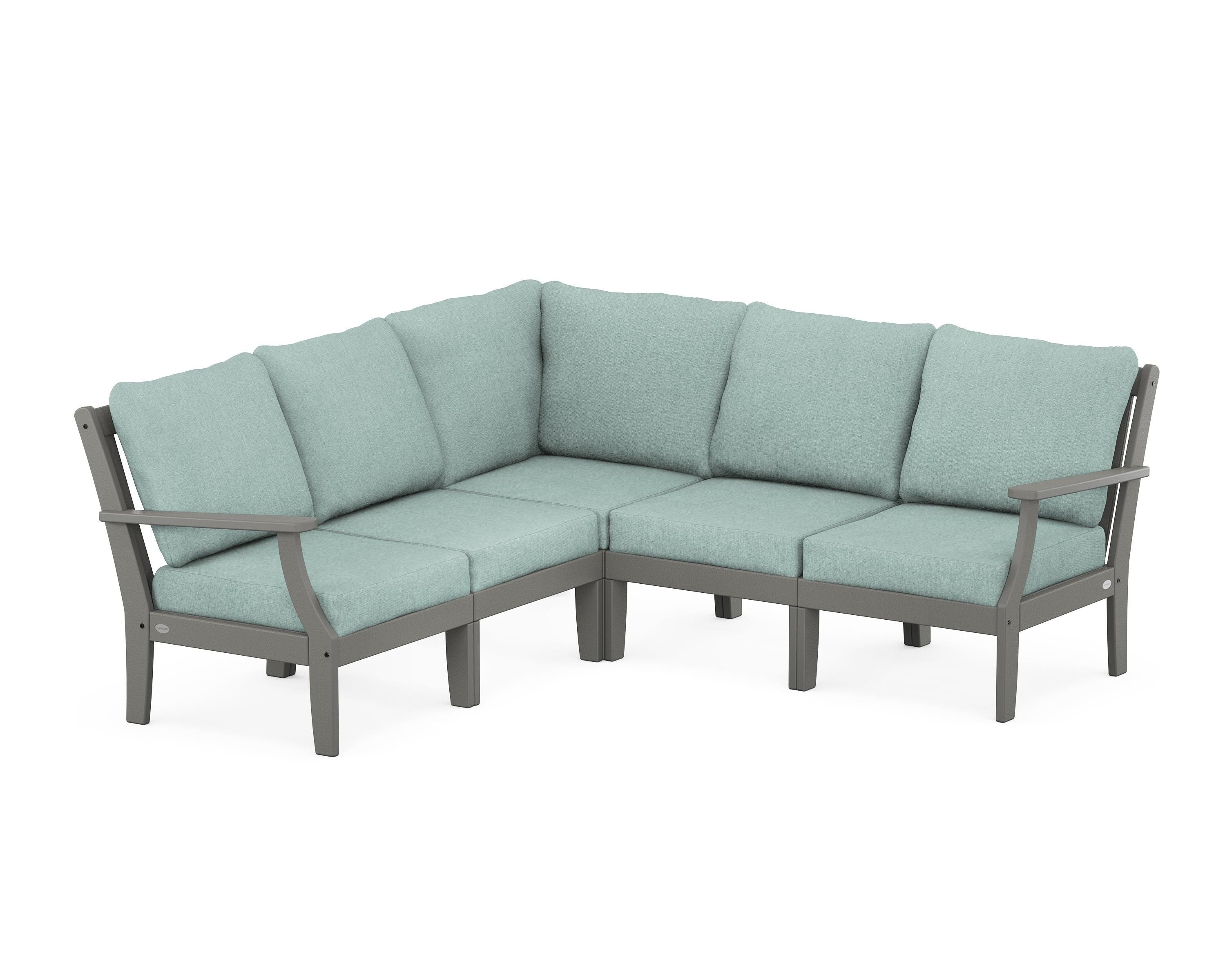 POLYWOOD® Braxton Modular 5-Piece Deep Seating Set in Slate Grey / Glacier Spa