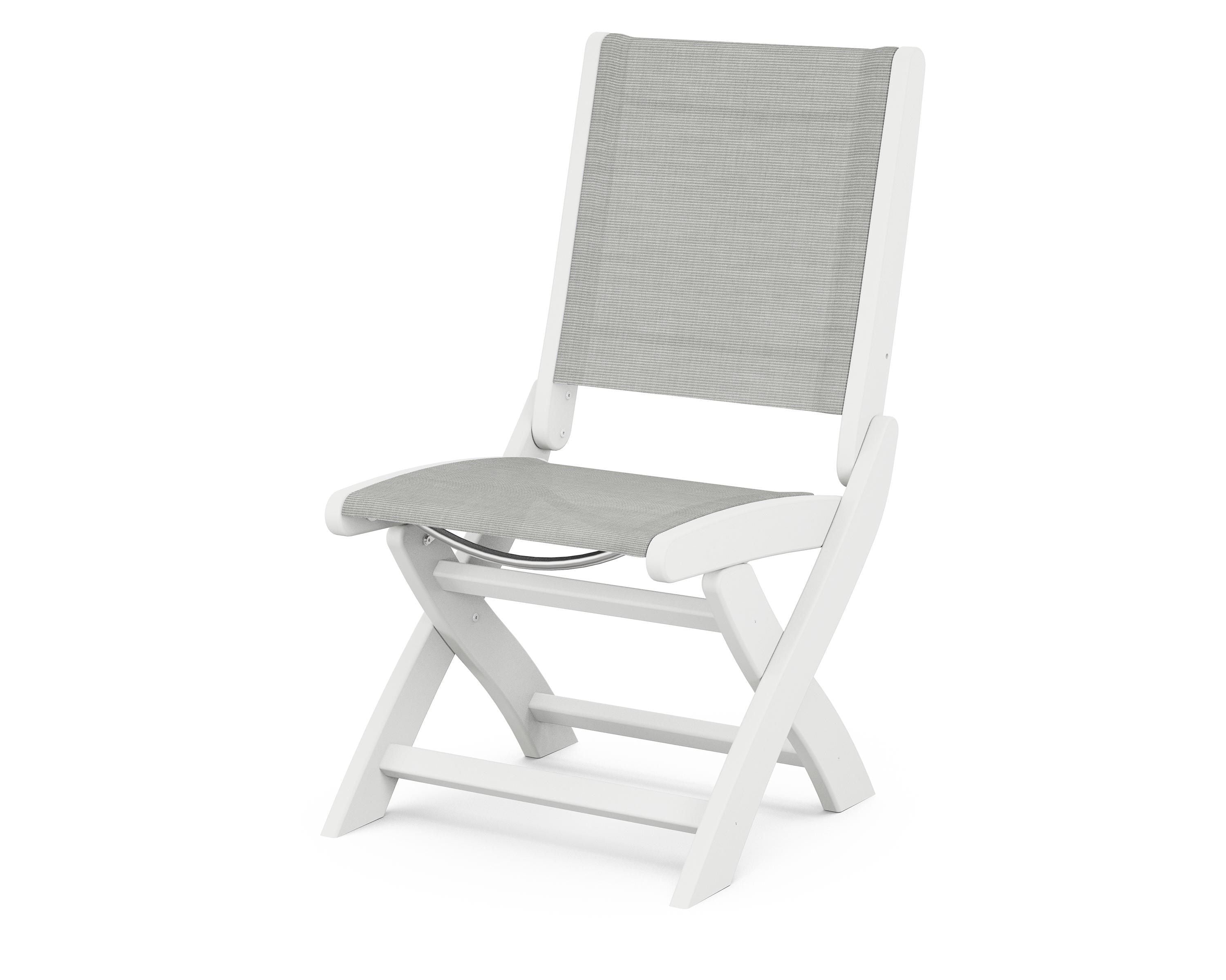 POLYWOOD® Coastal Folding Side Chair in White / Metallic Sling