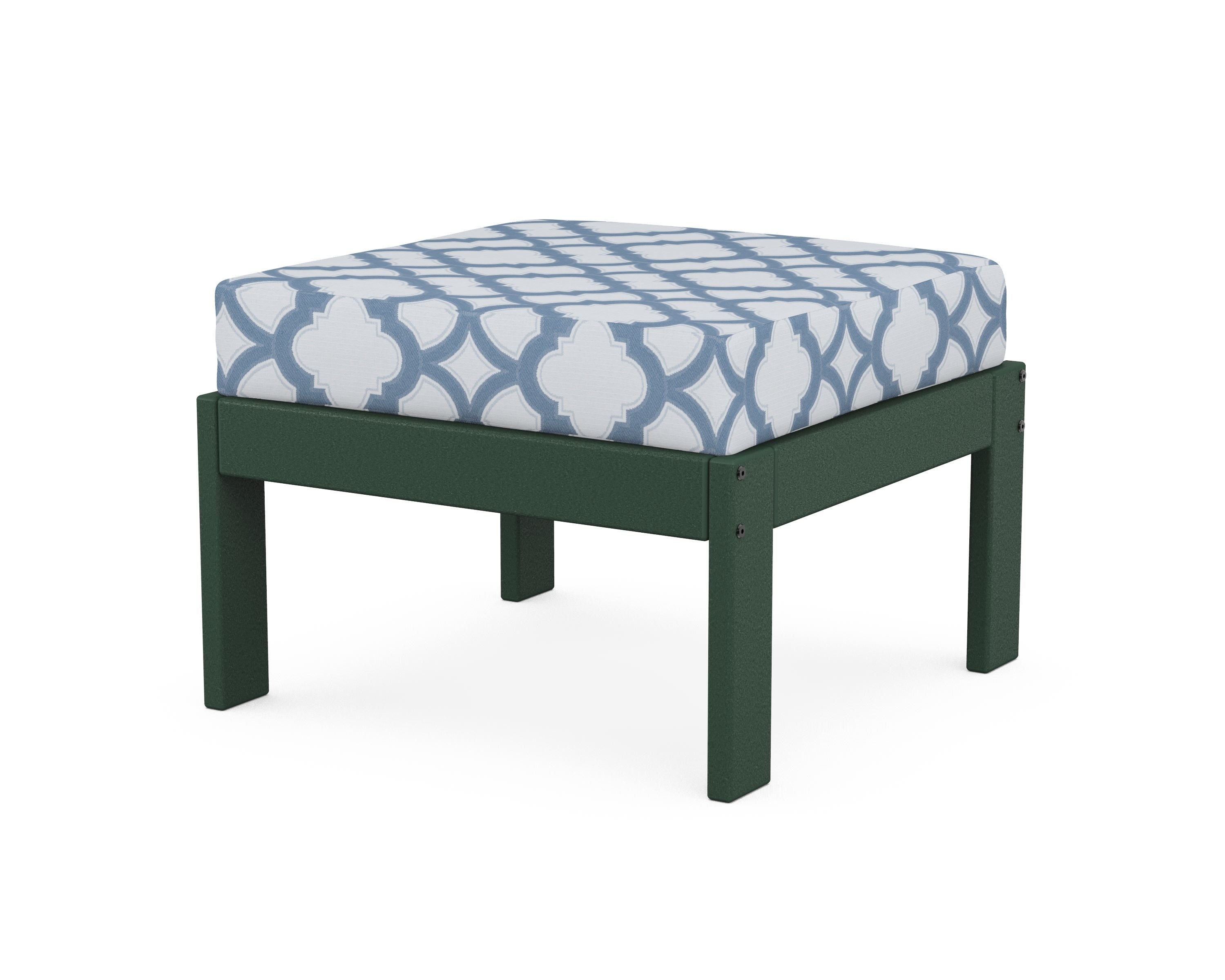 POLYWOOD® Vineyard Modular Ottoman in Green / Trellis Sky Blue