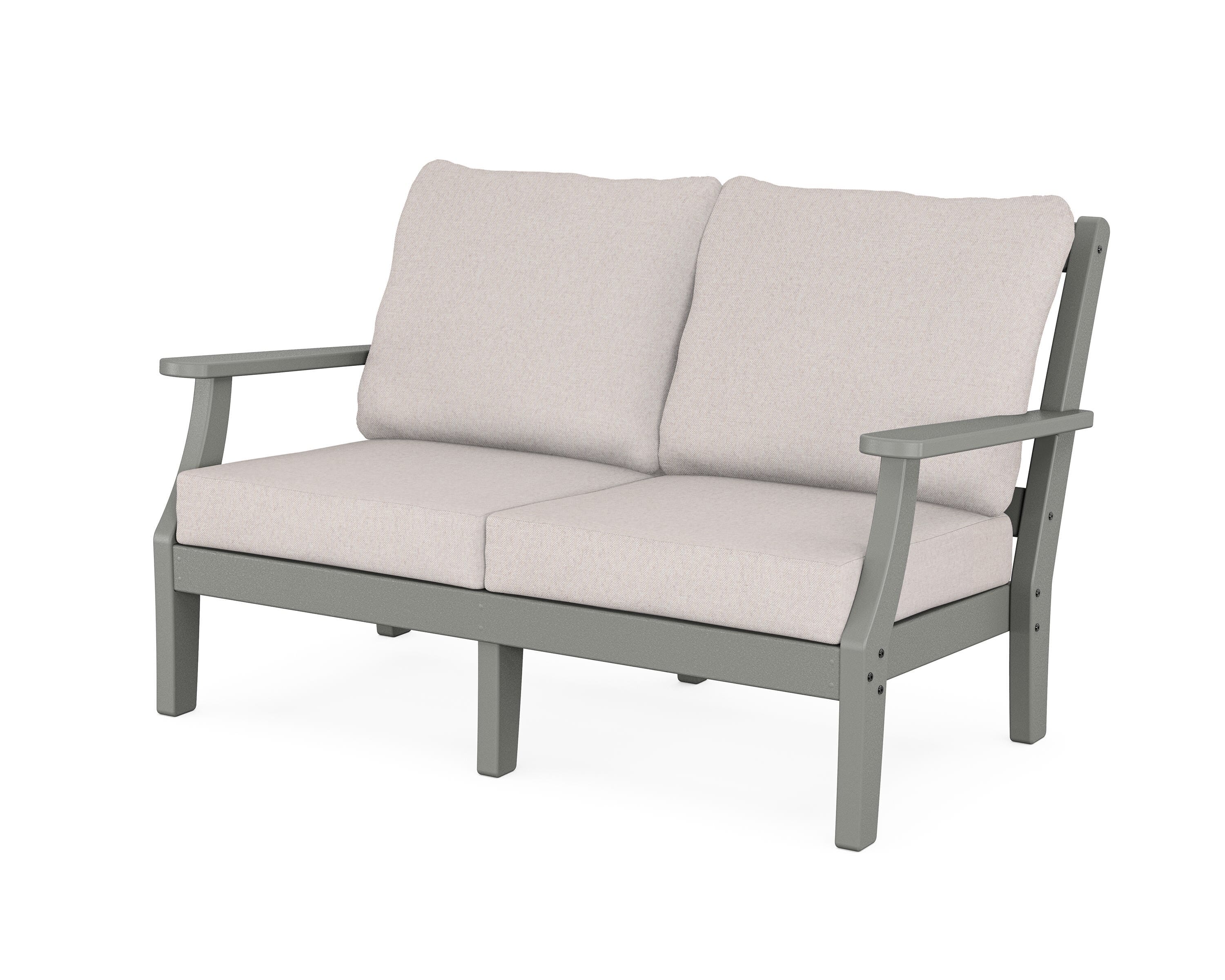 Martha Stewart by POLYWOOD® Chinoiserie Deep Seating Loveseat in Slate Grey / Dune Burlap