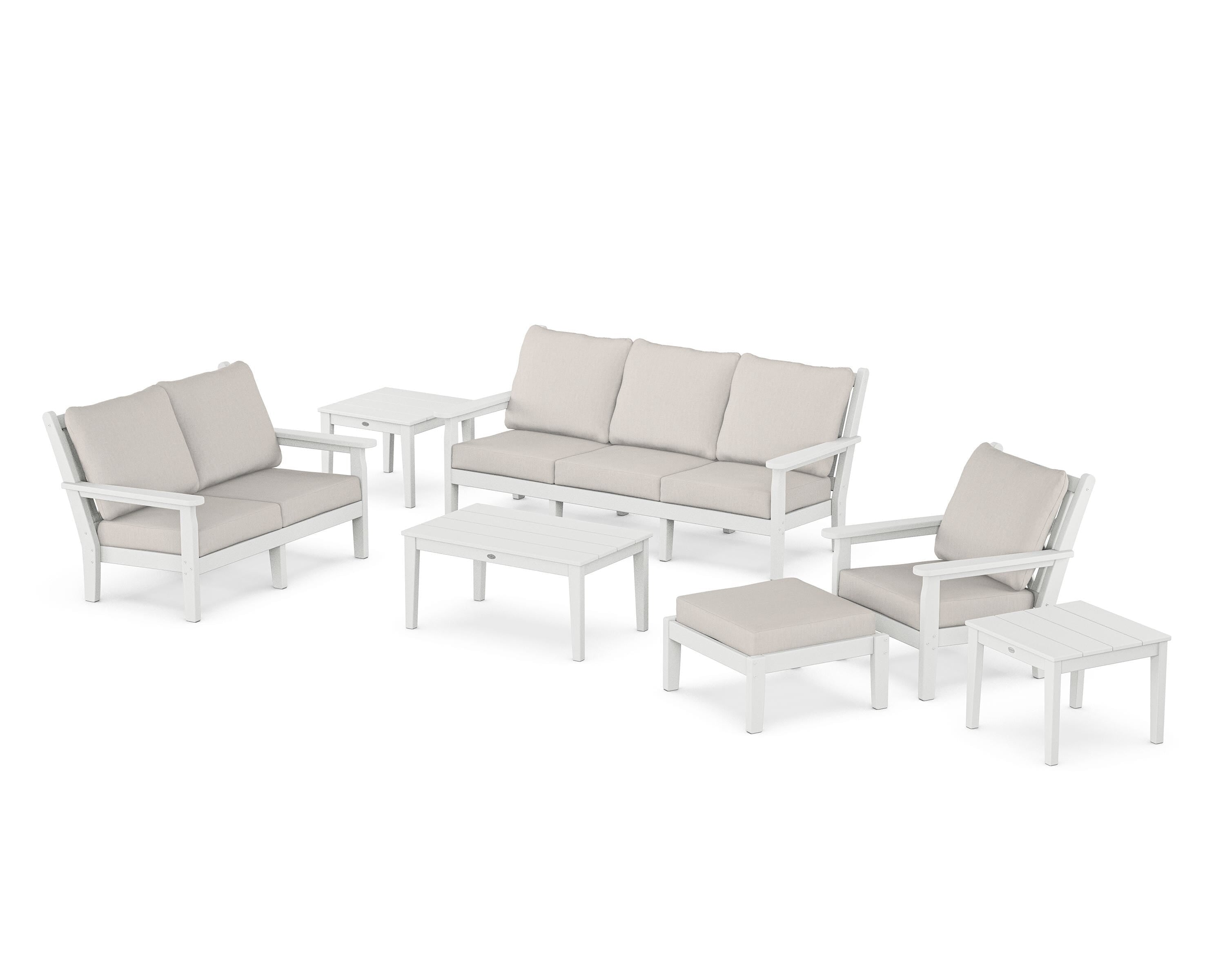 POLYWOOD® Chippendale 7-Piece Deep Seating Set in White / Cast Ash