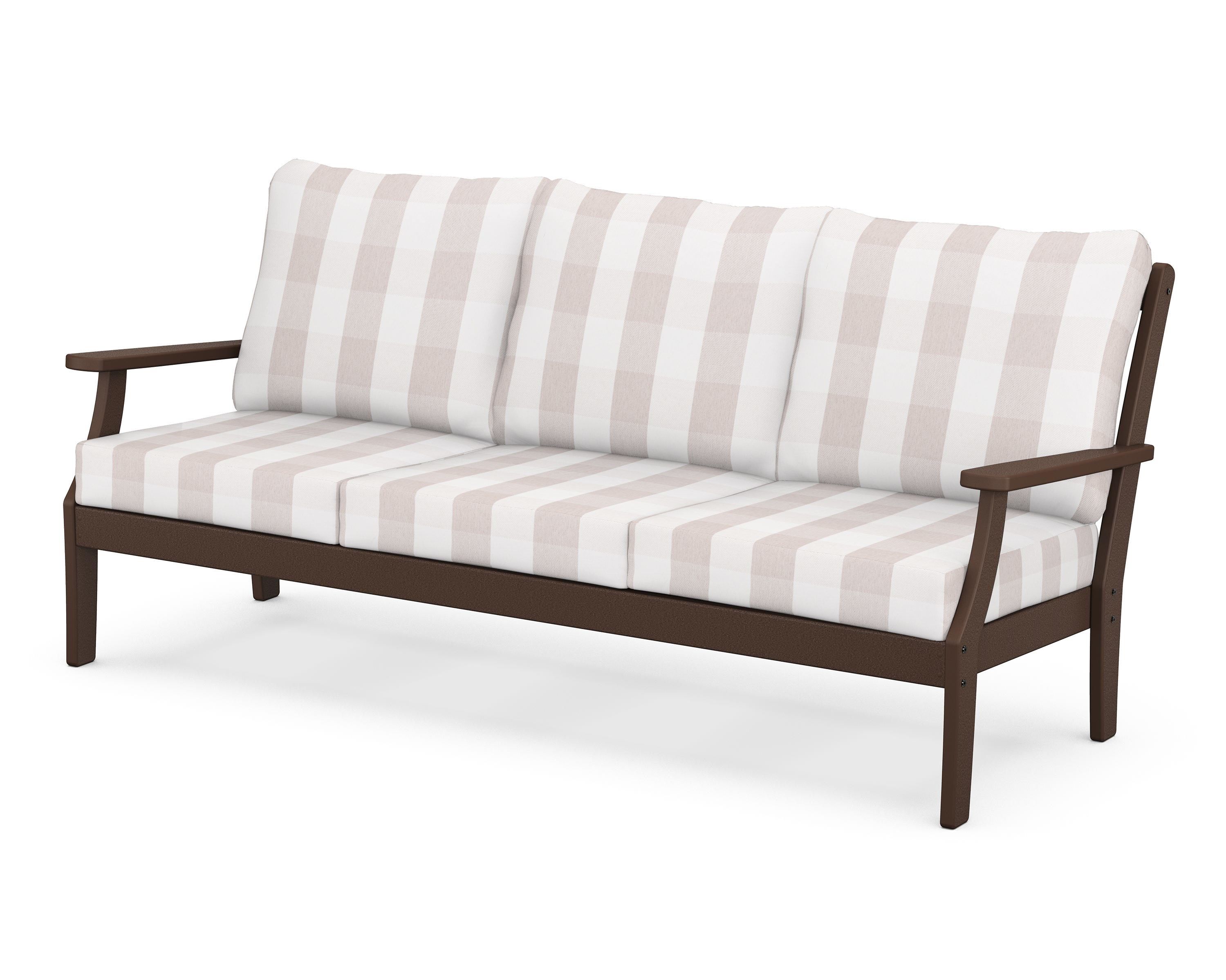 POLYWOOD® Braxton Deep Seating Sofa in Mahogany / Buffalo Plaid Dune Burlap