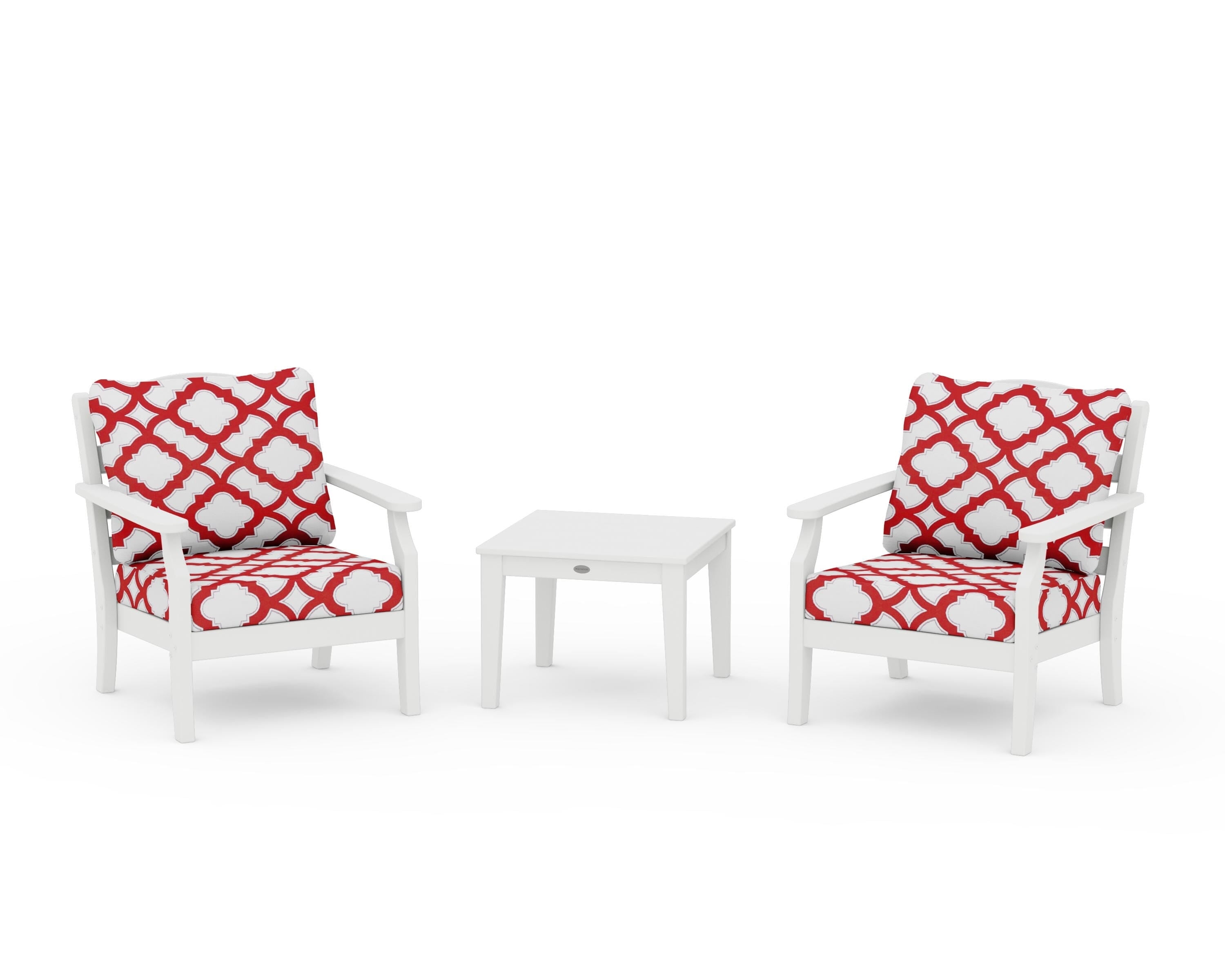 Draper James™ by POLYWOOD® Savannah 3-Piece Deep Seating Set in White / Trellis Crimson