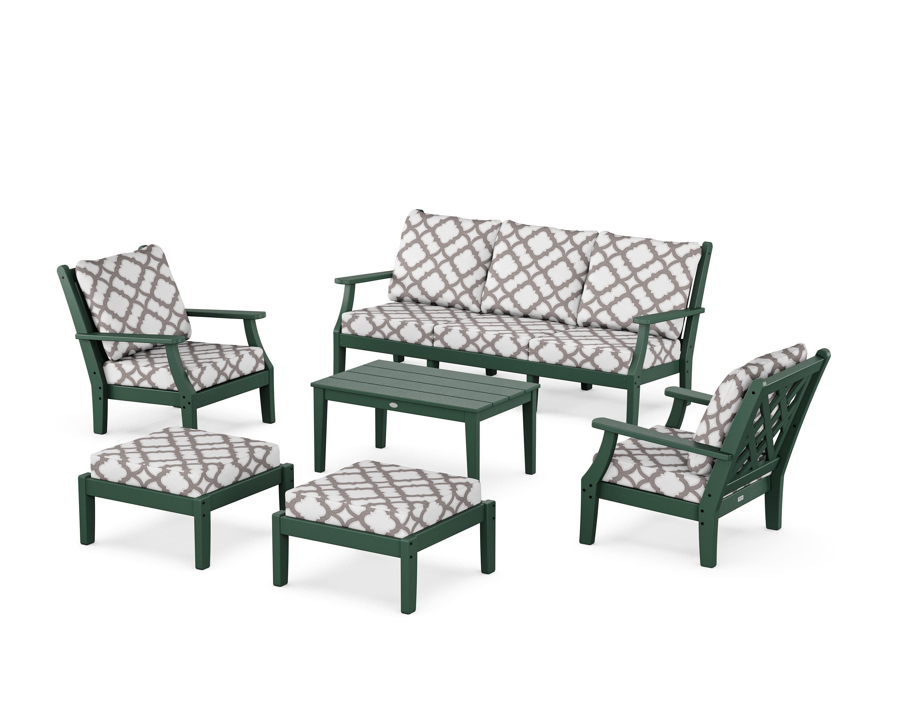 Country Living Wovendale 6-Piece Lounge Sofa Set in Green / Trellis Grey Mist