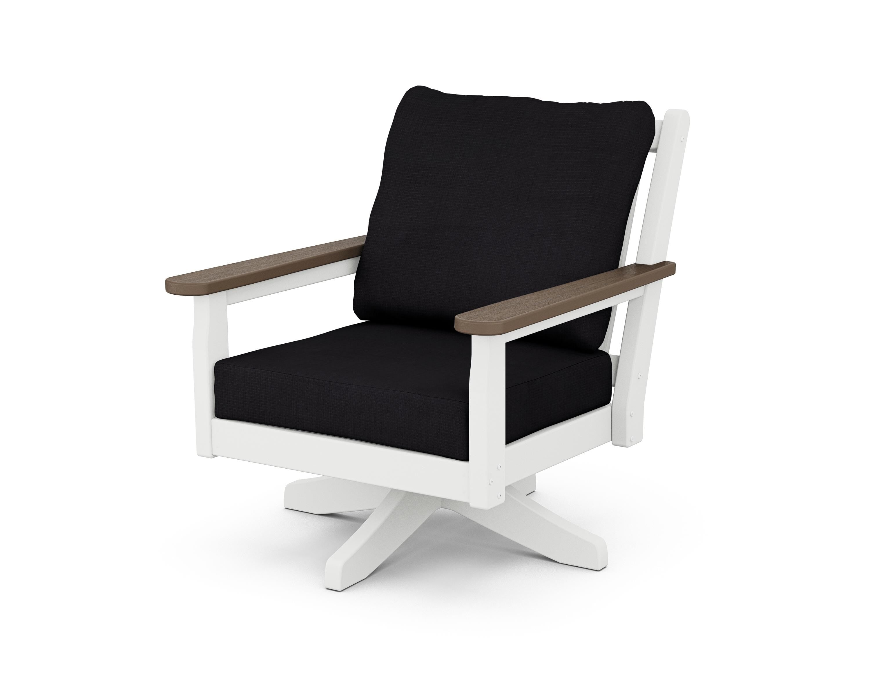 POLYWOOD® Chippendale Deep Seating Swivel Chair in White / Kona / Midnight Linen
