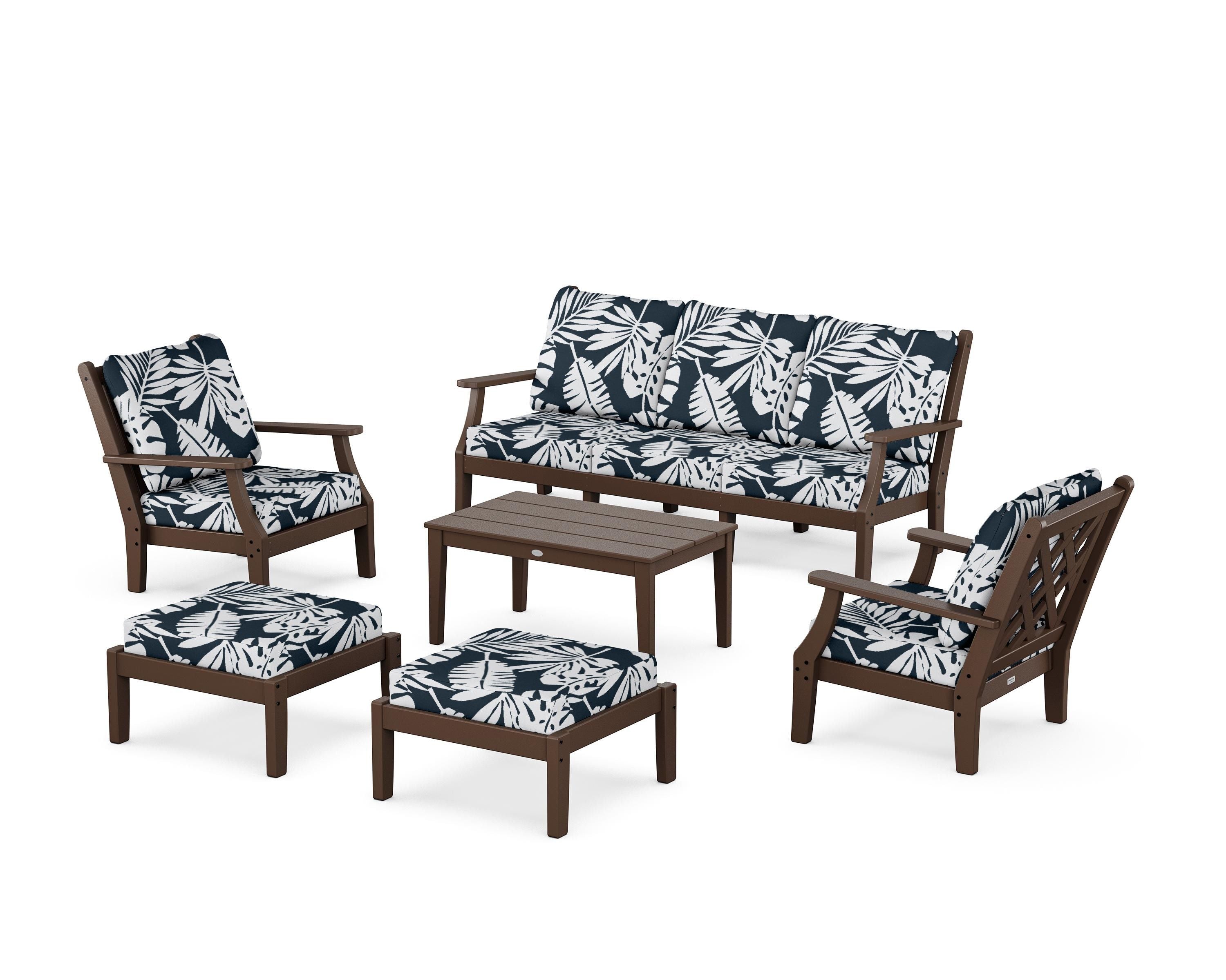 Country Living Wovendale 6-Piece Lounge Sofa Set in Mahogany / Leaf Marine Indigo