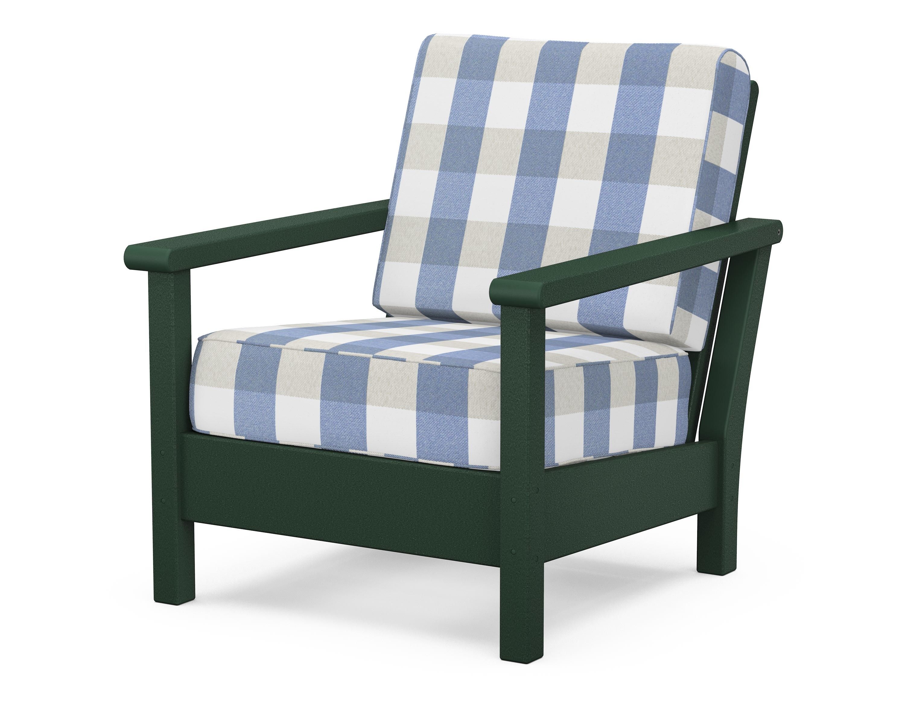 POLYWOOD® Harbour Deep Seating Chair in Green / Buffalo Plaid Sky Blue