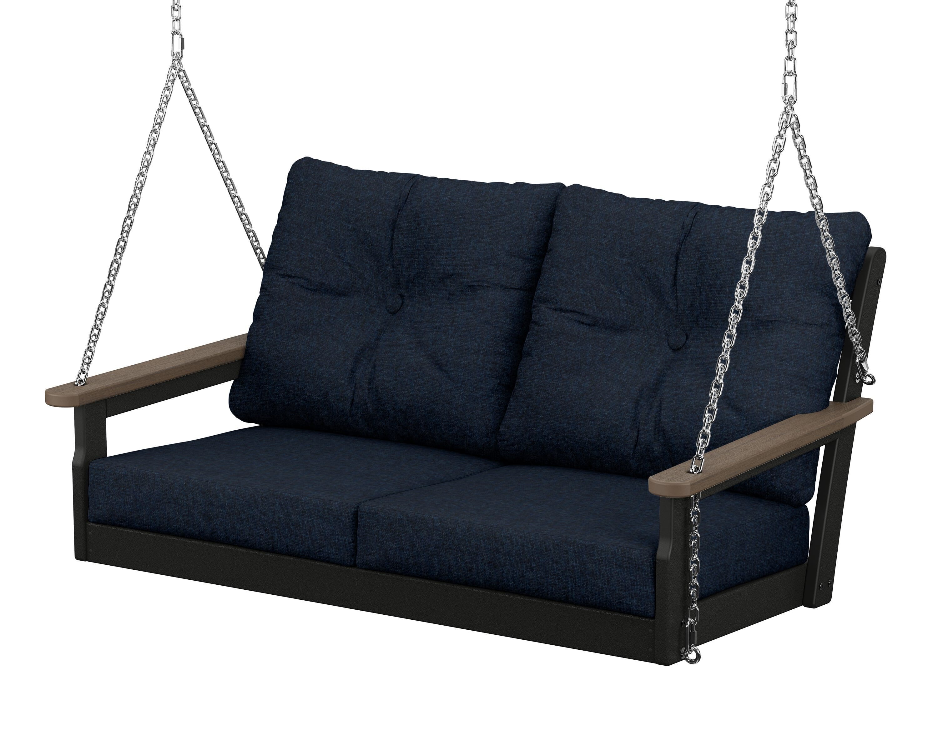 POLYWOOD® Vineyard Deep Seating Swing in Black / Kona / Marine Indigo