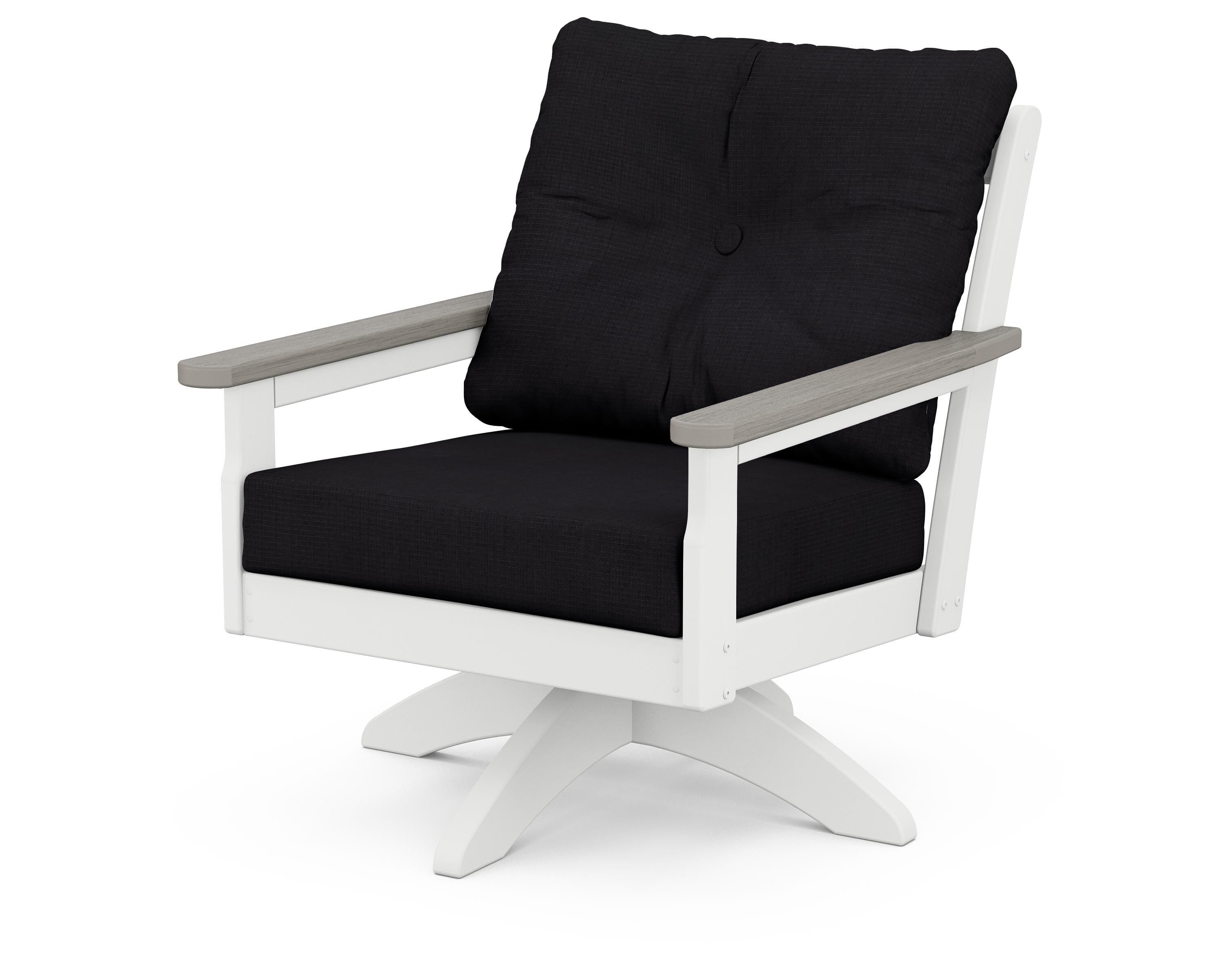 POLYWOOD® Vineyard Deep Seating Swivel Chair in White / Driftwood / Midnight Linen