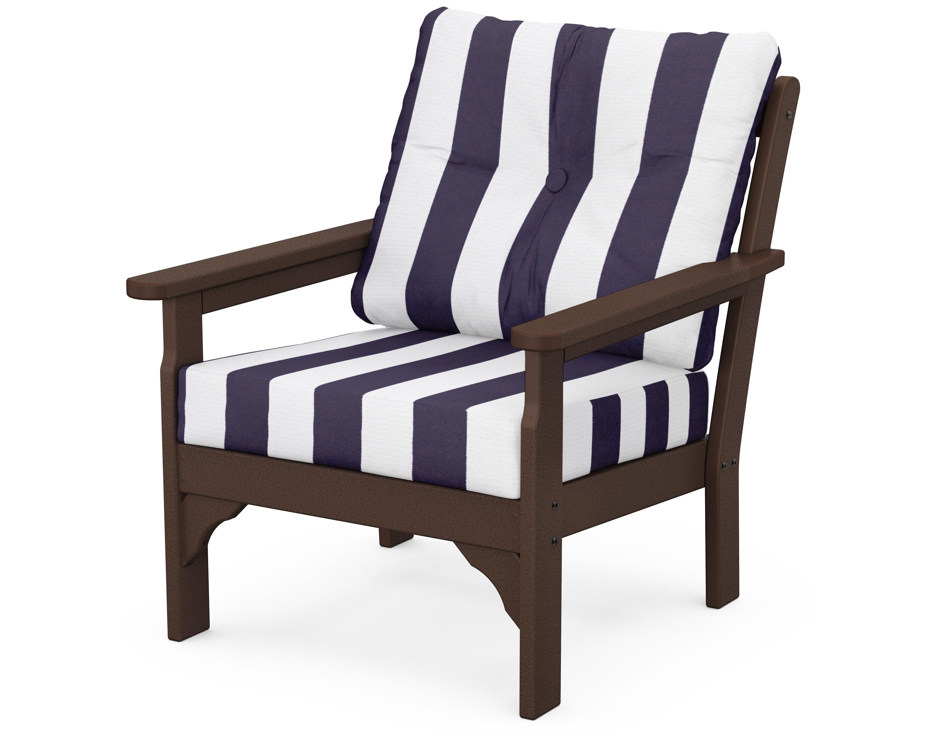 POLYWOOD® Vineyard Deep Seating Chair in Mahogany / Cabana Stripe Navy