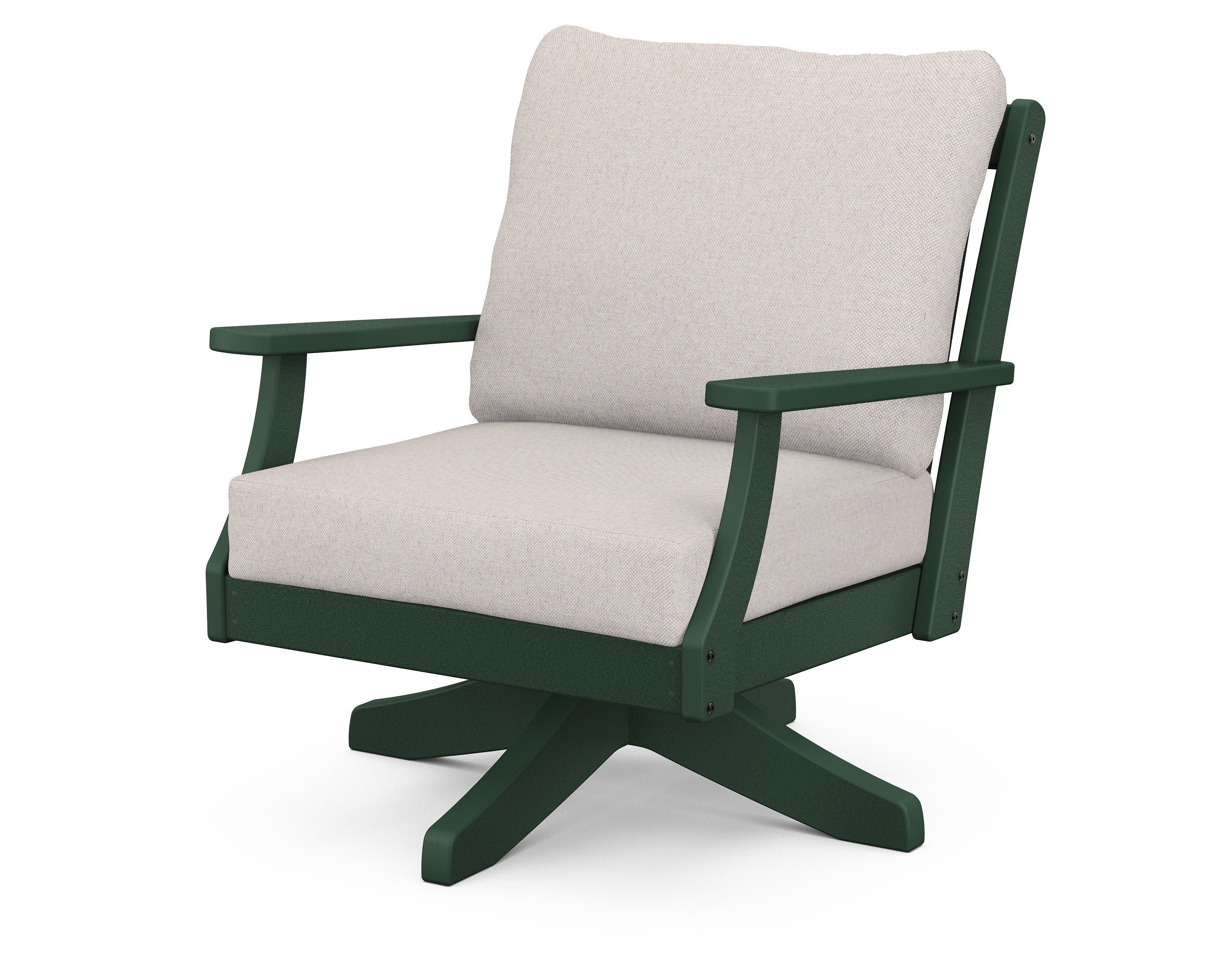 POLYWOOD® Braxton Deep Seating Swivel Chair in Green / Dune Burlap