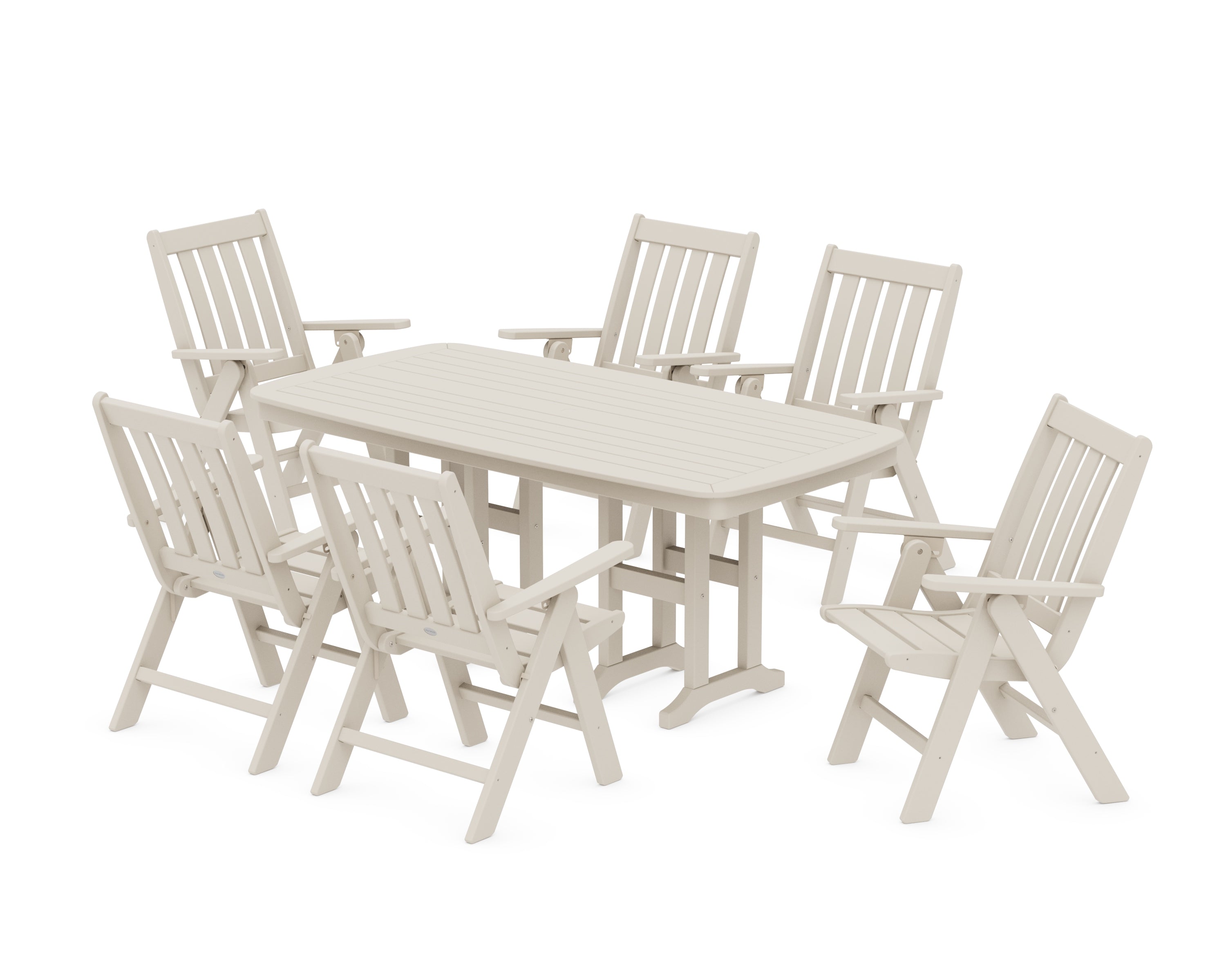 POLYWOOD® Vineyard Folding Chair 7-Piece Dining Set in Sand