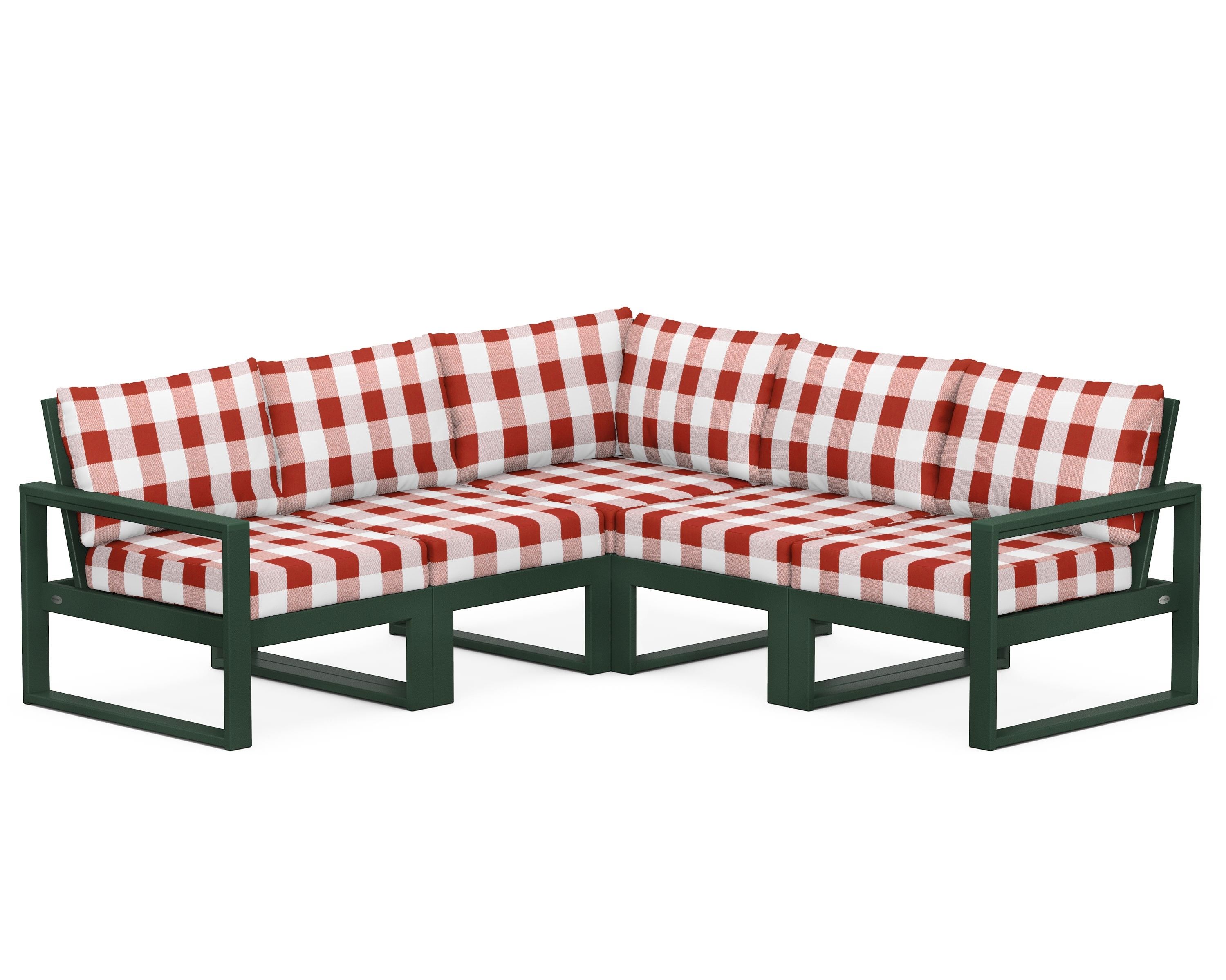 POLYWOOD® EDGE 5-Piece Modular Deep Seating Set in Green / Buffalo Plaid Crimson