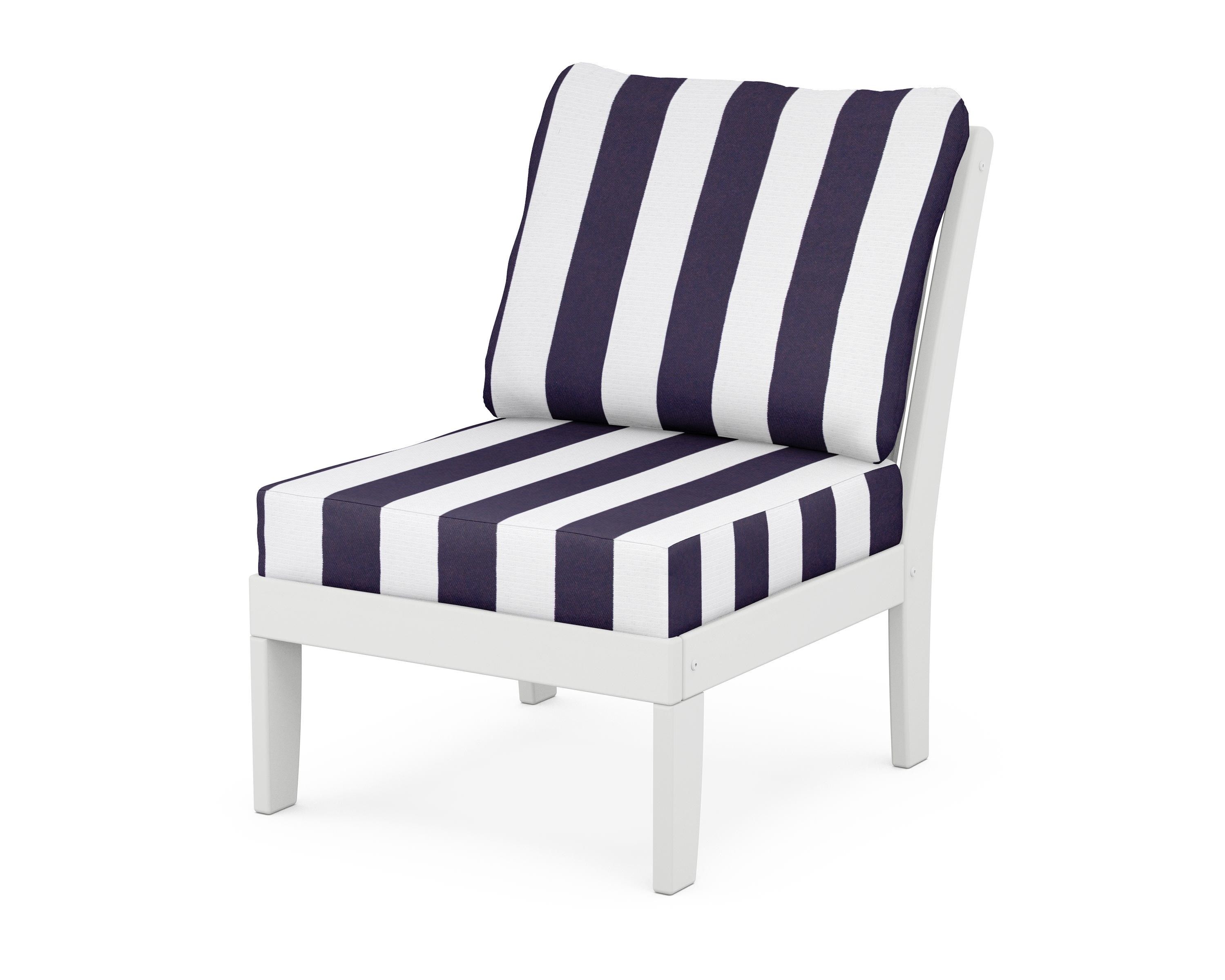 POLYWOOD® Braxton Modular Armless Chair in White / Cabana Stripe Navy