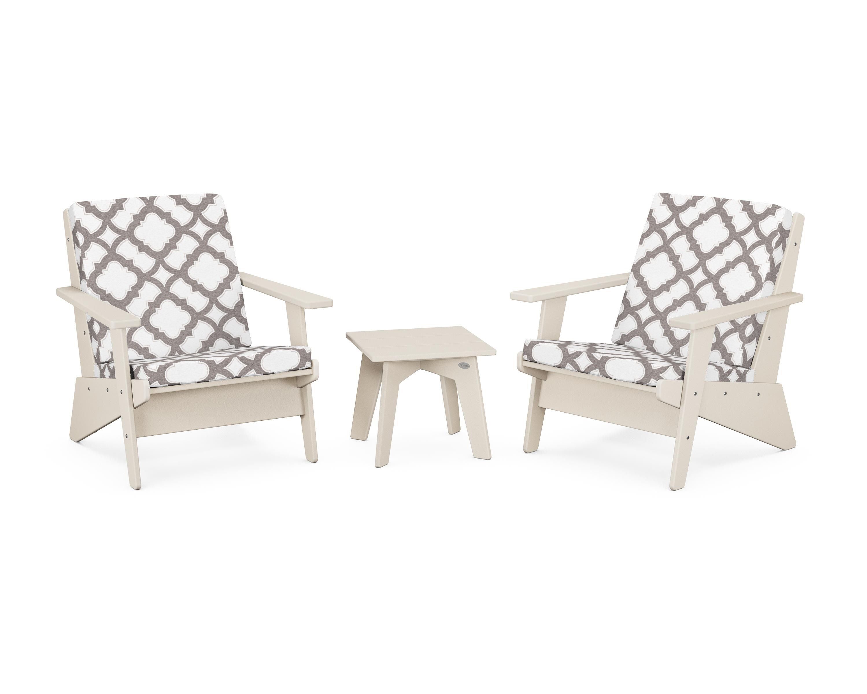 POLYWOOD® Riviera Modern Lounge 3-Piece Set in Sand / Trellis Grey Mist