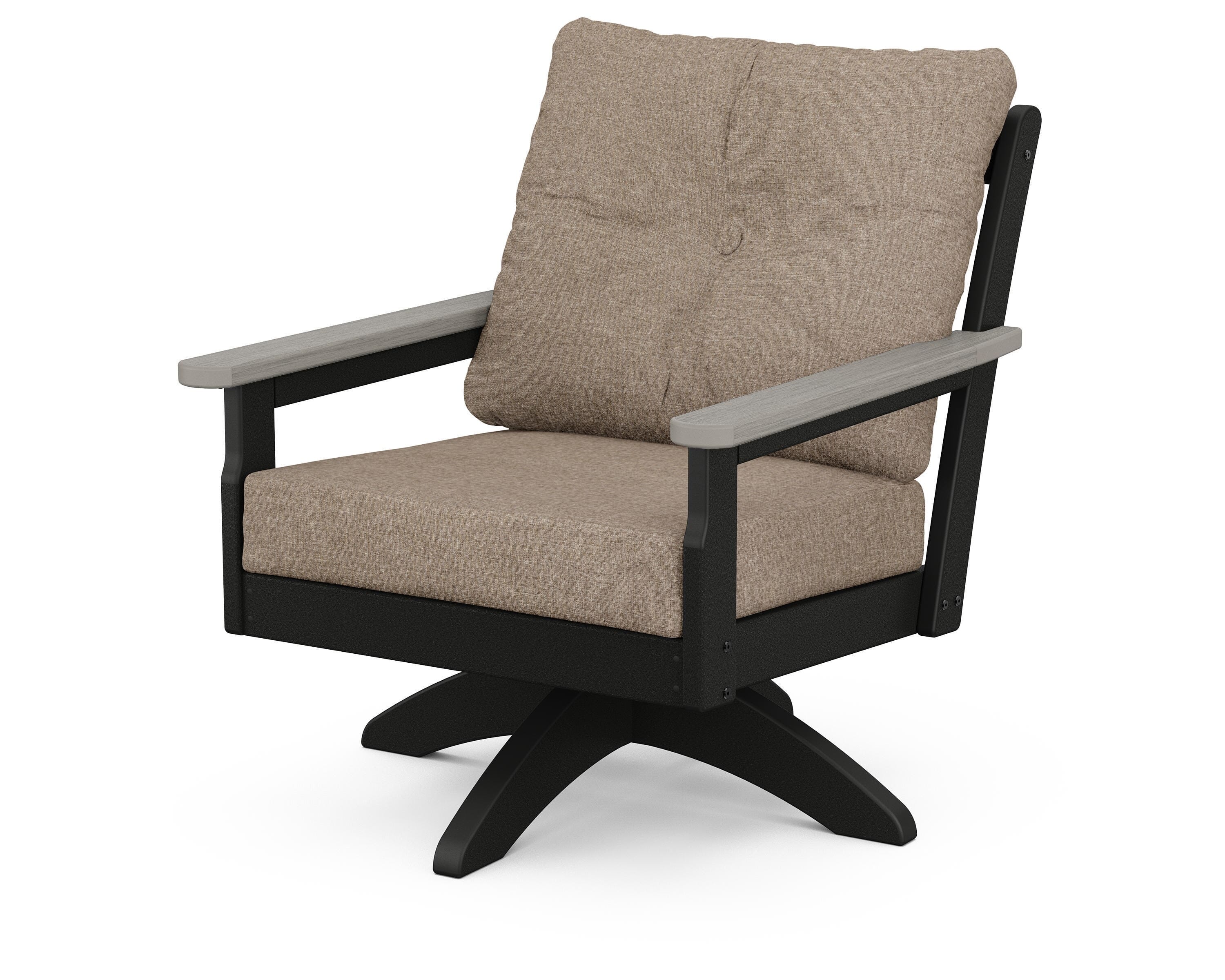 POLYWOOD® Vineyard Deep Seating Swivel Chair in Black / Driftwood / Spiced Burlap