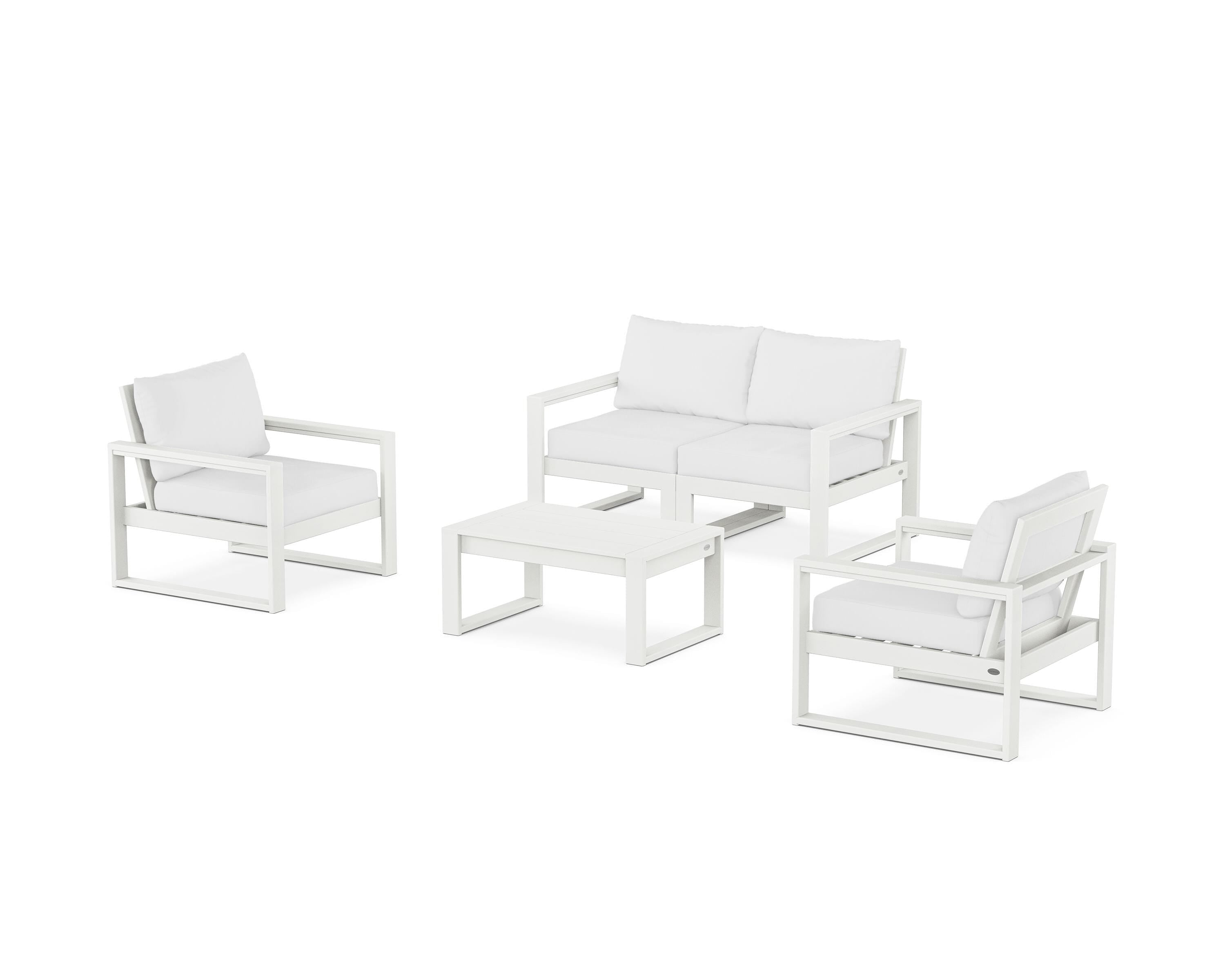 POLYWOOD® EDGE Sectional 4-Piece Deep Seating Set with Loveseat in Vintage White / Natural
