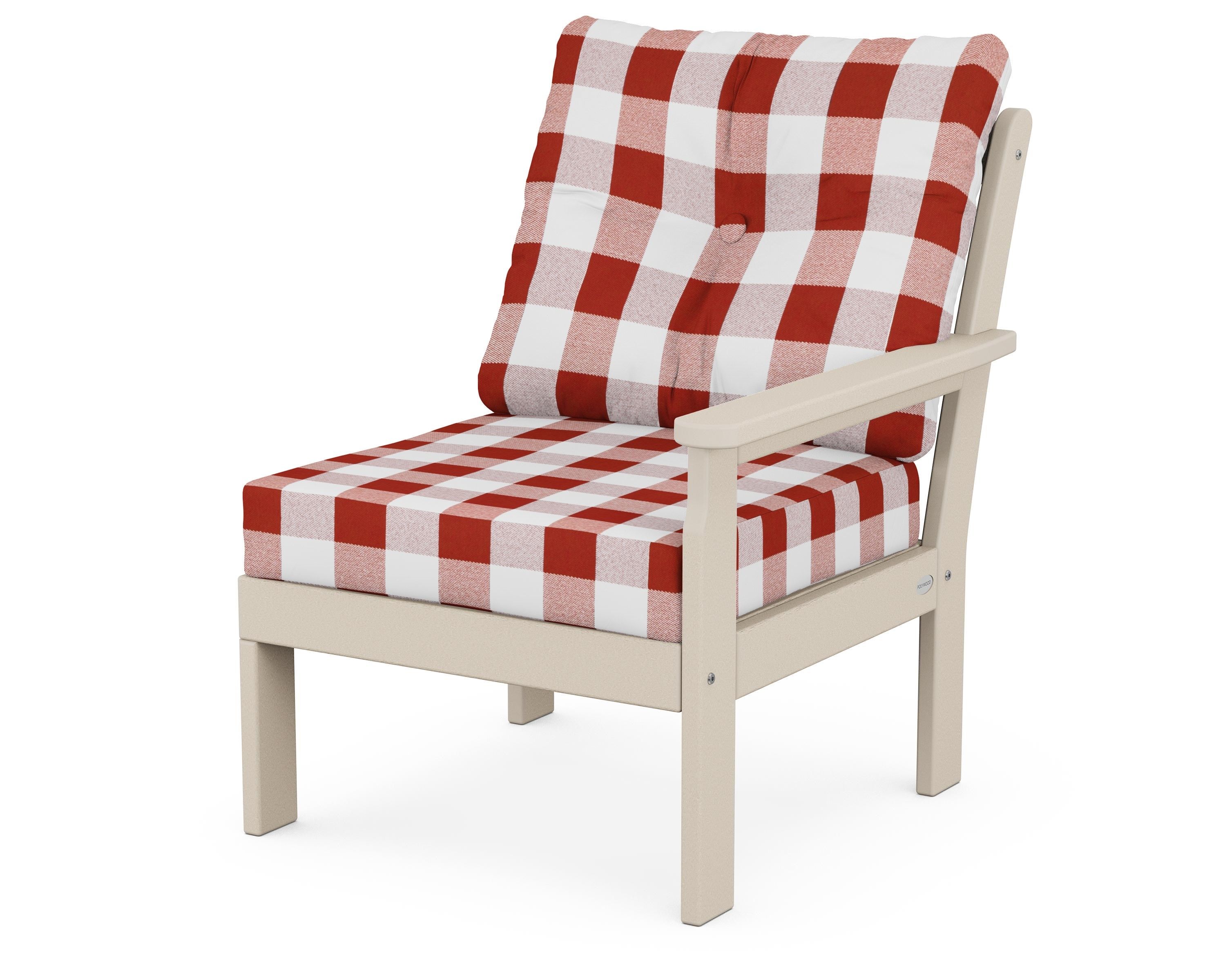 POLYWOOD® Vineyard Modular Right Arm Chair in Sand / Buffalo Plaid Crimson