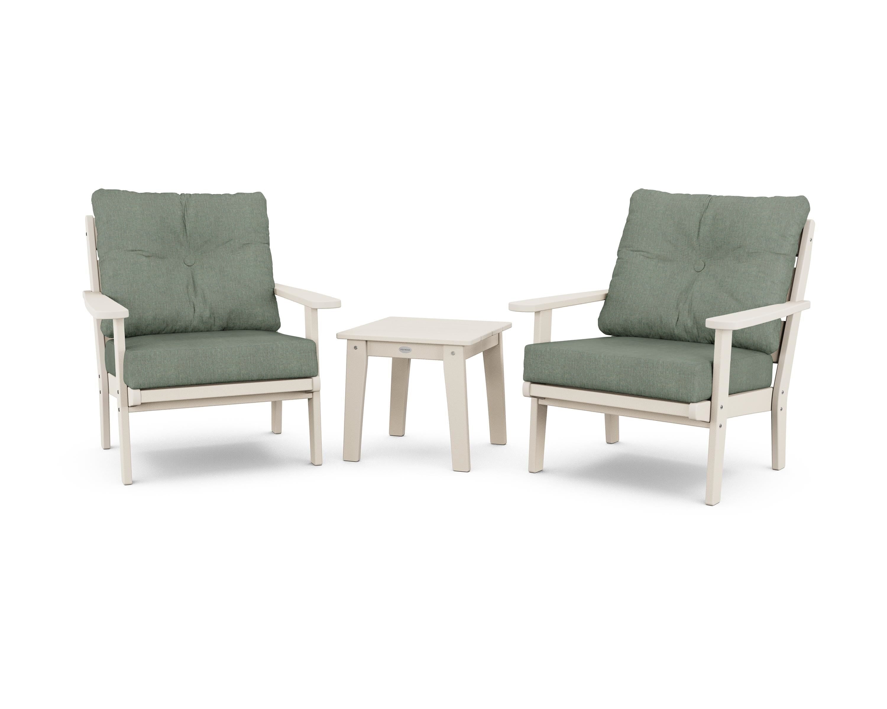 POLYWOOD® Lakeside 3-Piece Deep Seating Chair Set in Sand / Cast Sage