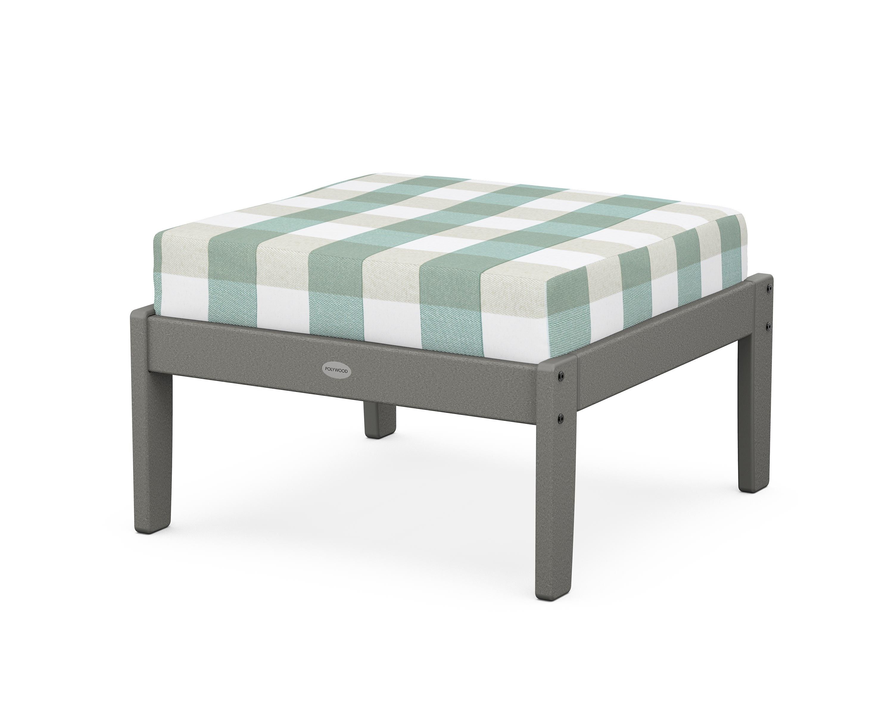 POLYWOOD® Braxton Deep Seating Ottoman in Slate Grey / Buffalo Plaid Glacier Spa
