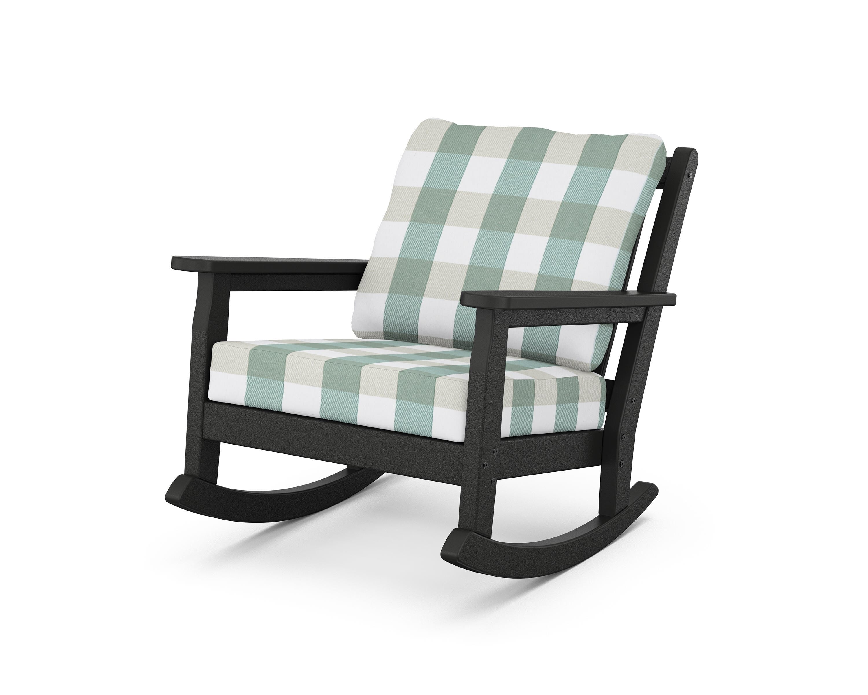 POLYWOOD® Chippendale Deep Seating Rocking Chair in Black / Buffalo Plaid Glacier Spa