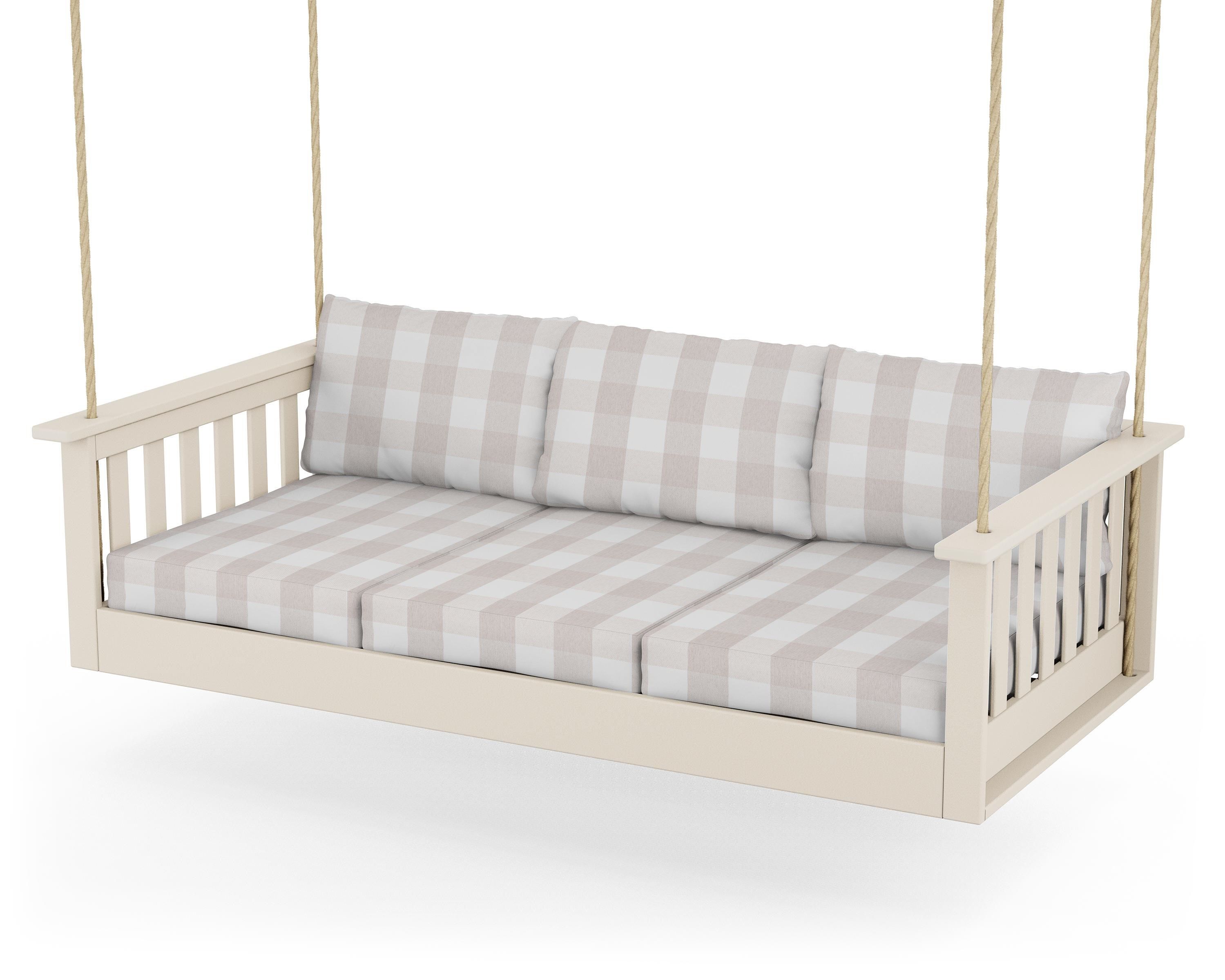 POLYWOOD® Vineyard Daybed Swing in Sand / Buffalo Plaid Dune Burlap