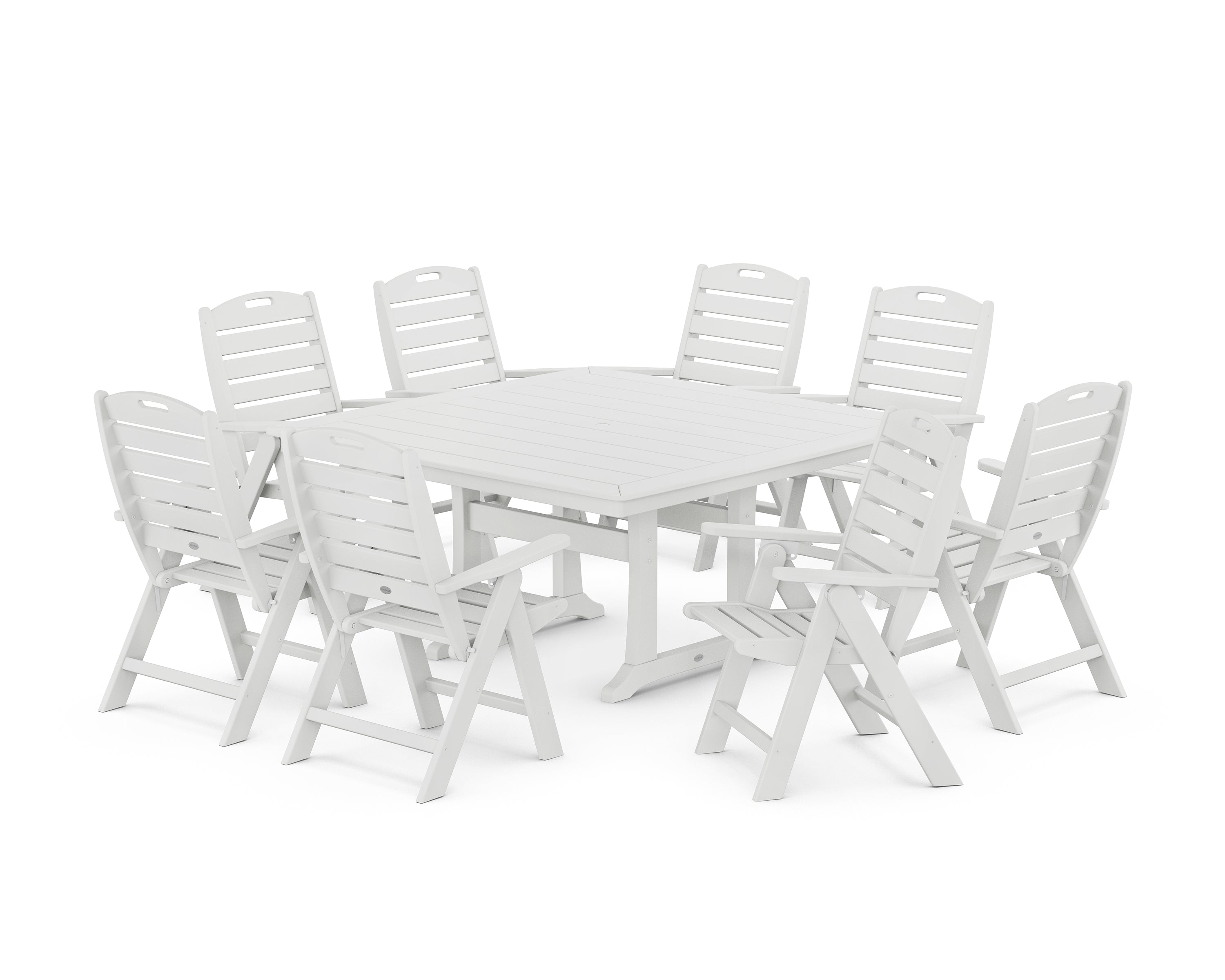 POLYWOOD® Nautical Highback 9-Piece Square Dining Set with Trestle Legs in White