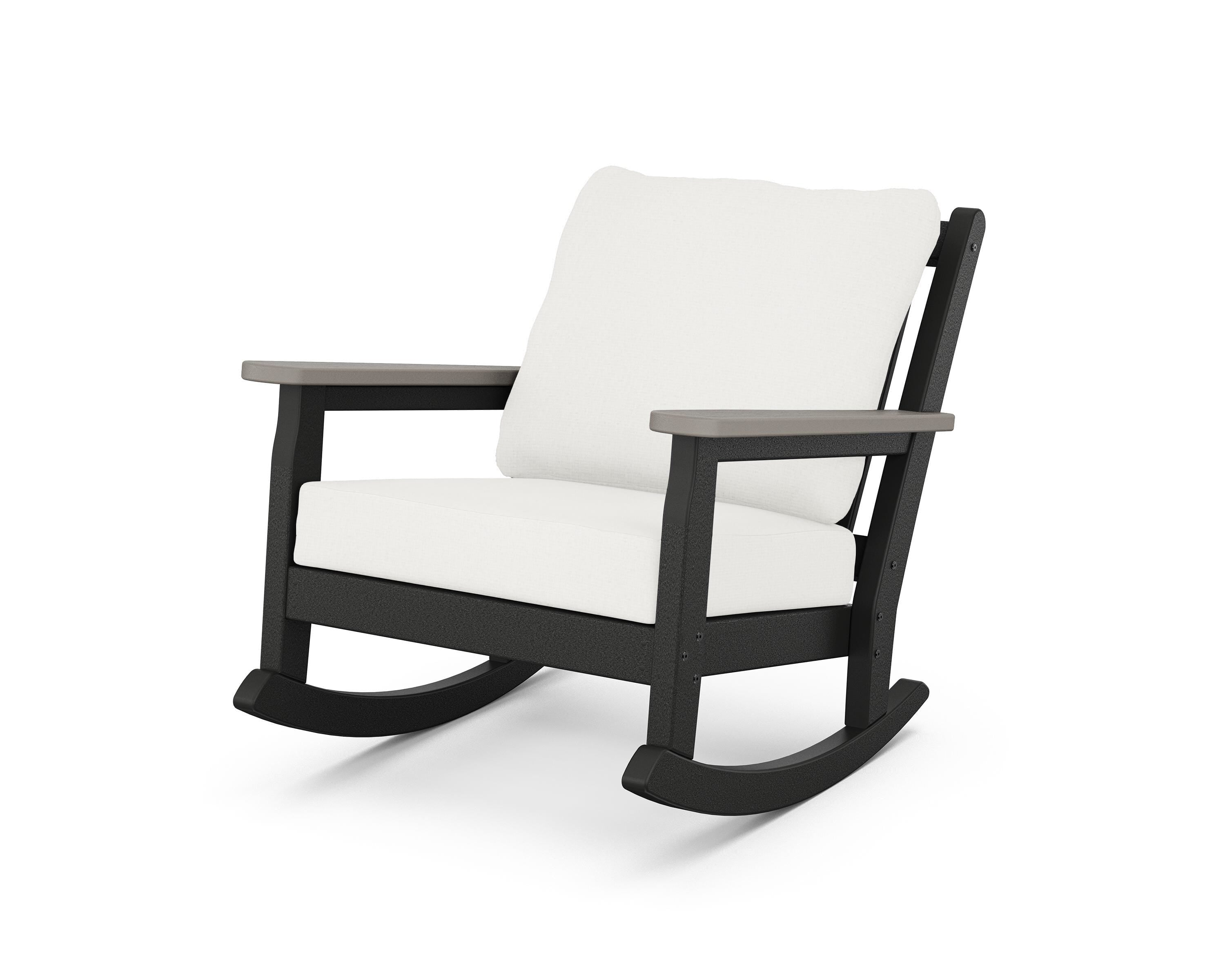 POLYWOOD® Chippendale Deep Seating Rocking Chair in Black / Driftwood / Natural Linen
