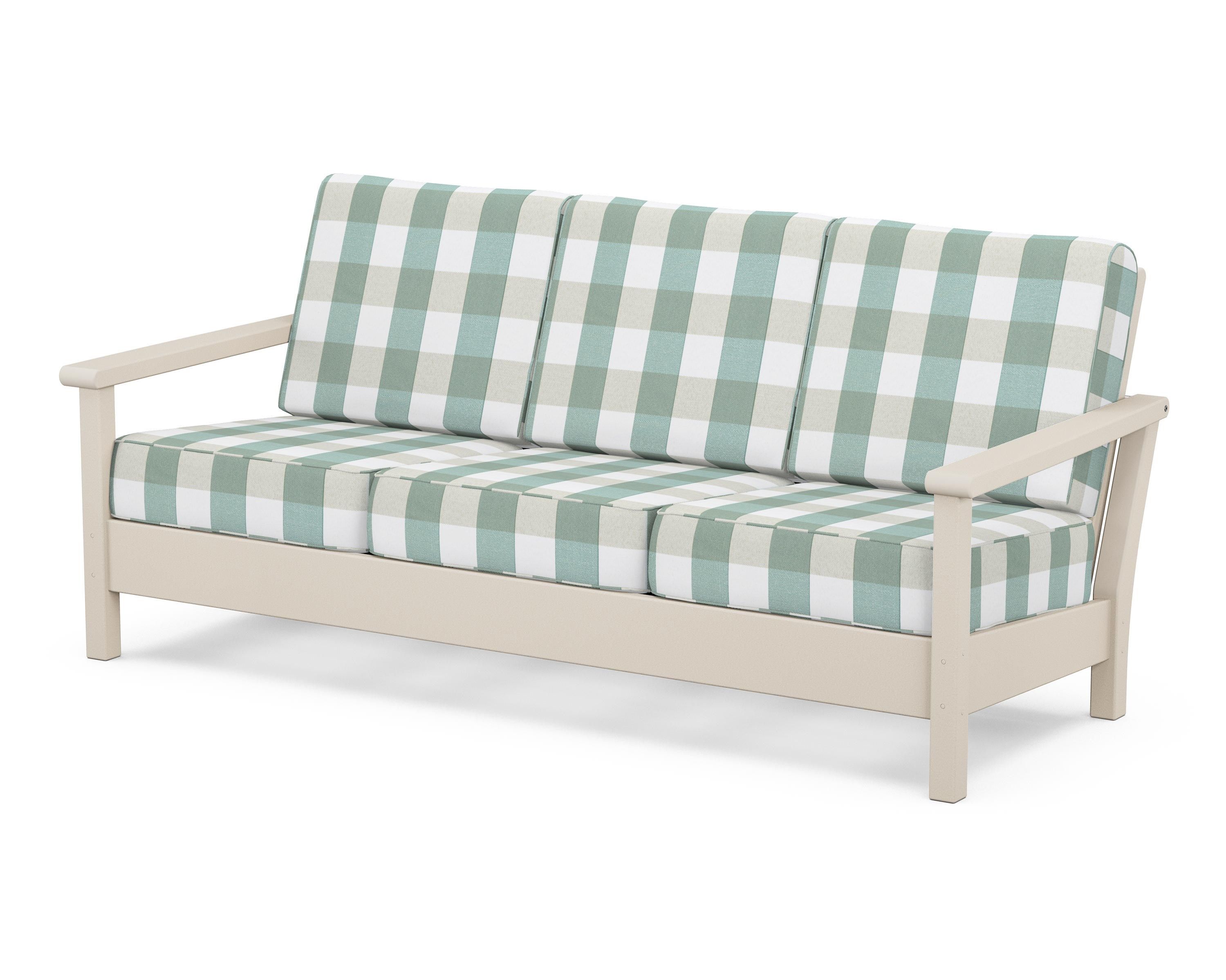 POLYWOOD® Harbour Deep Seating Sofa in Sand / Buffalo Plaid Glacier Spa