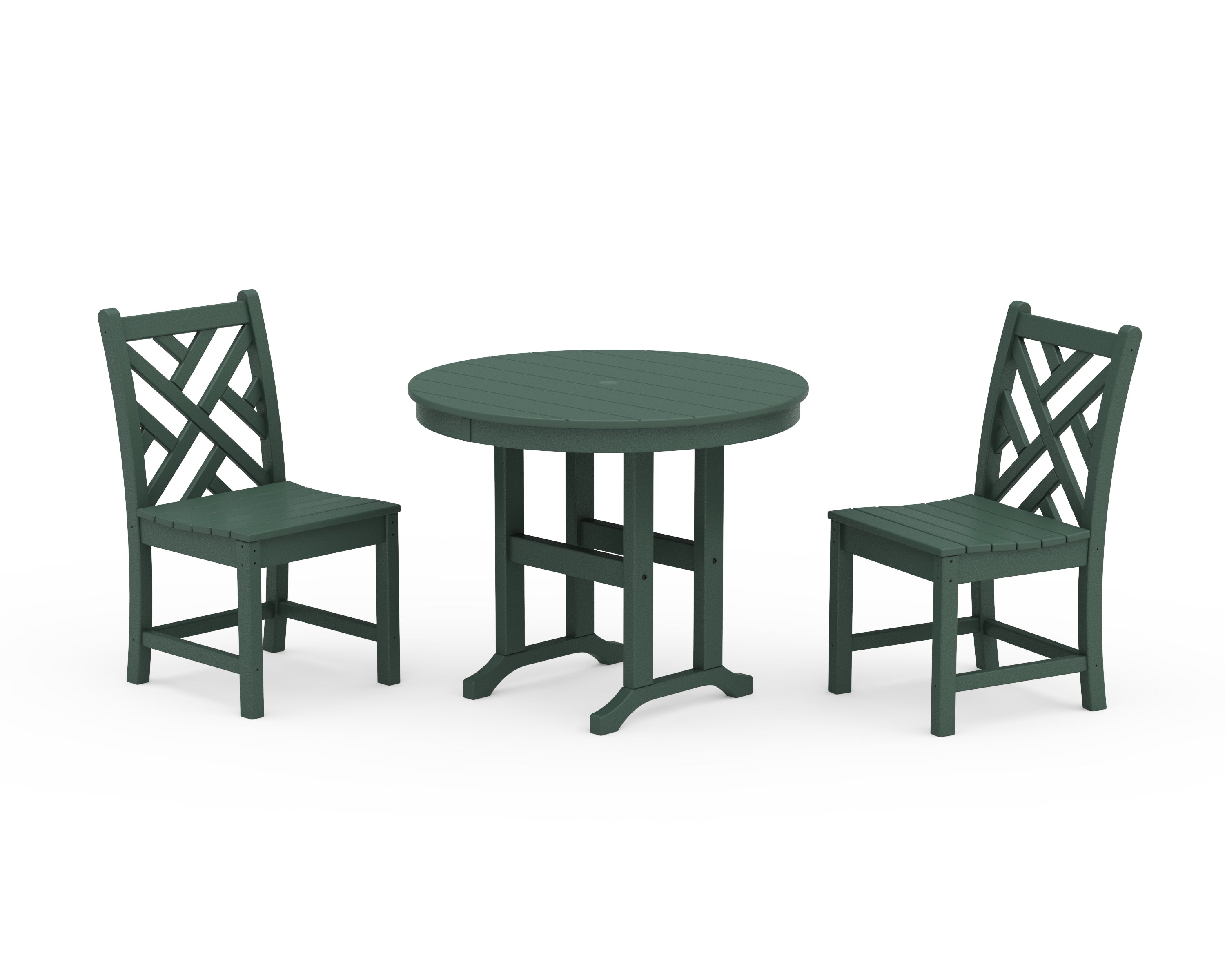 POLYWOOD® Chippendale Side Chair 3-Piece Round Dining Set in Green