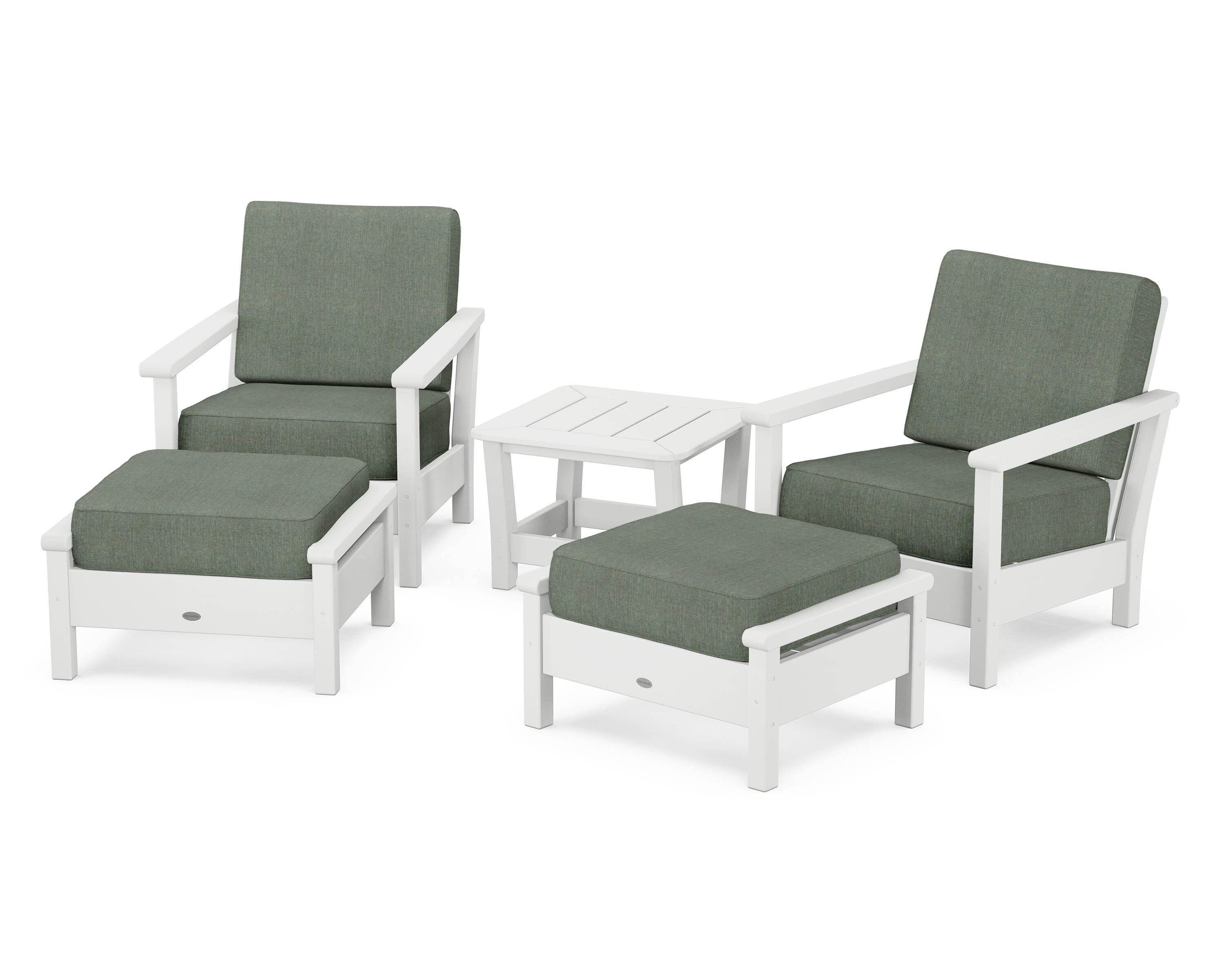 POLYWOOD® Harbour 5-Piece Deep Seating Chair Set in White / Cast Sage