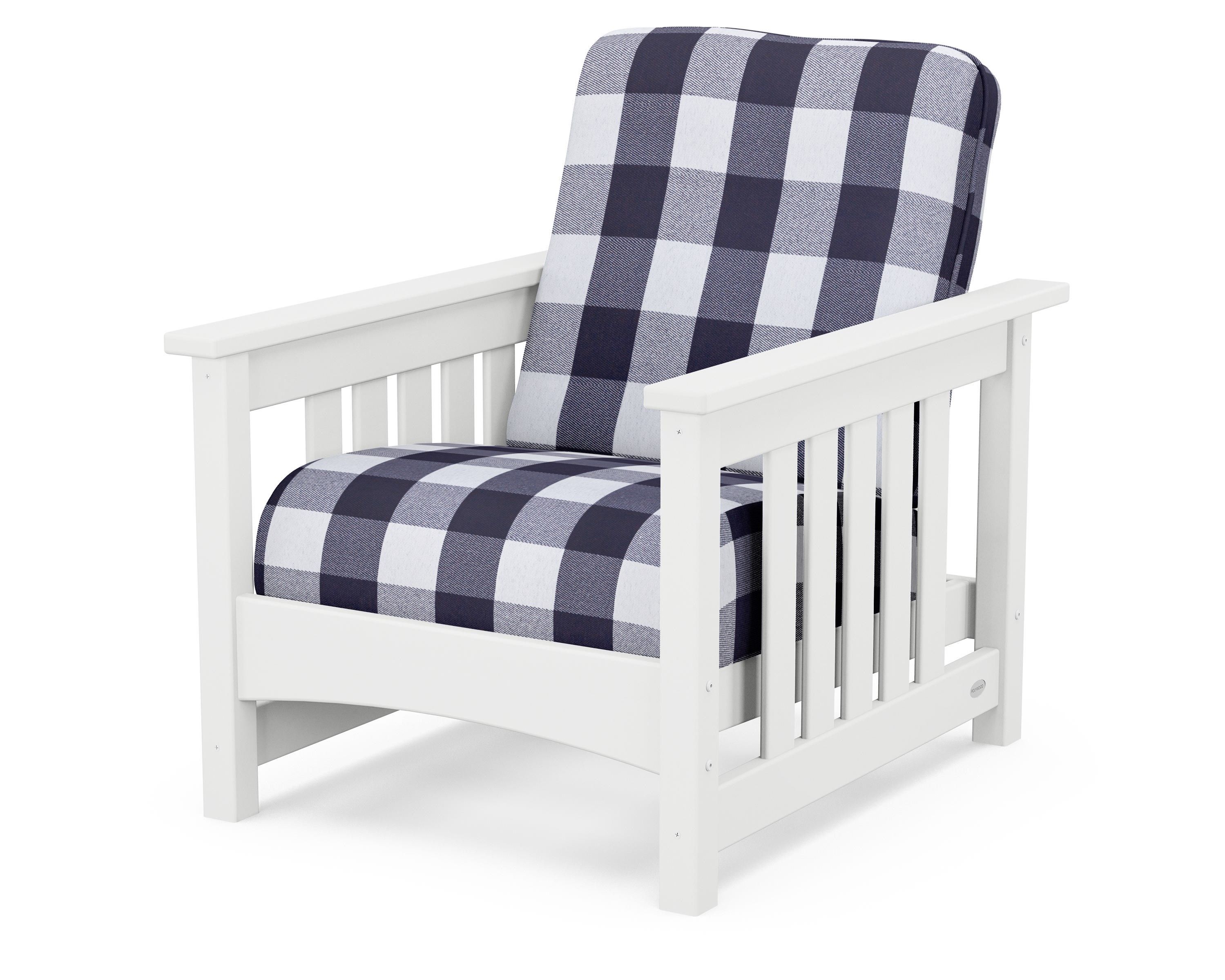POLYWOOD® Club Mission Chair in White / Buffalo Plaid Navy